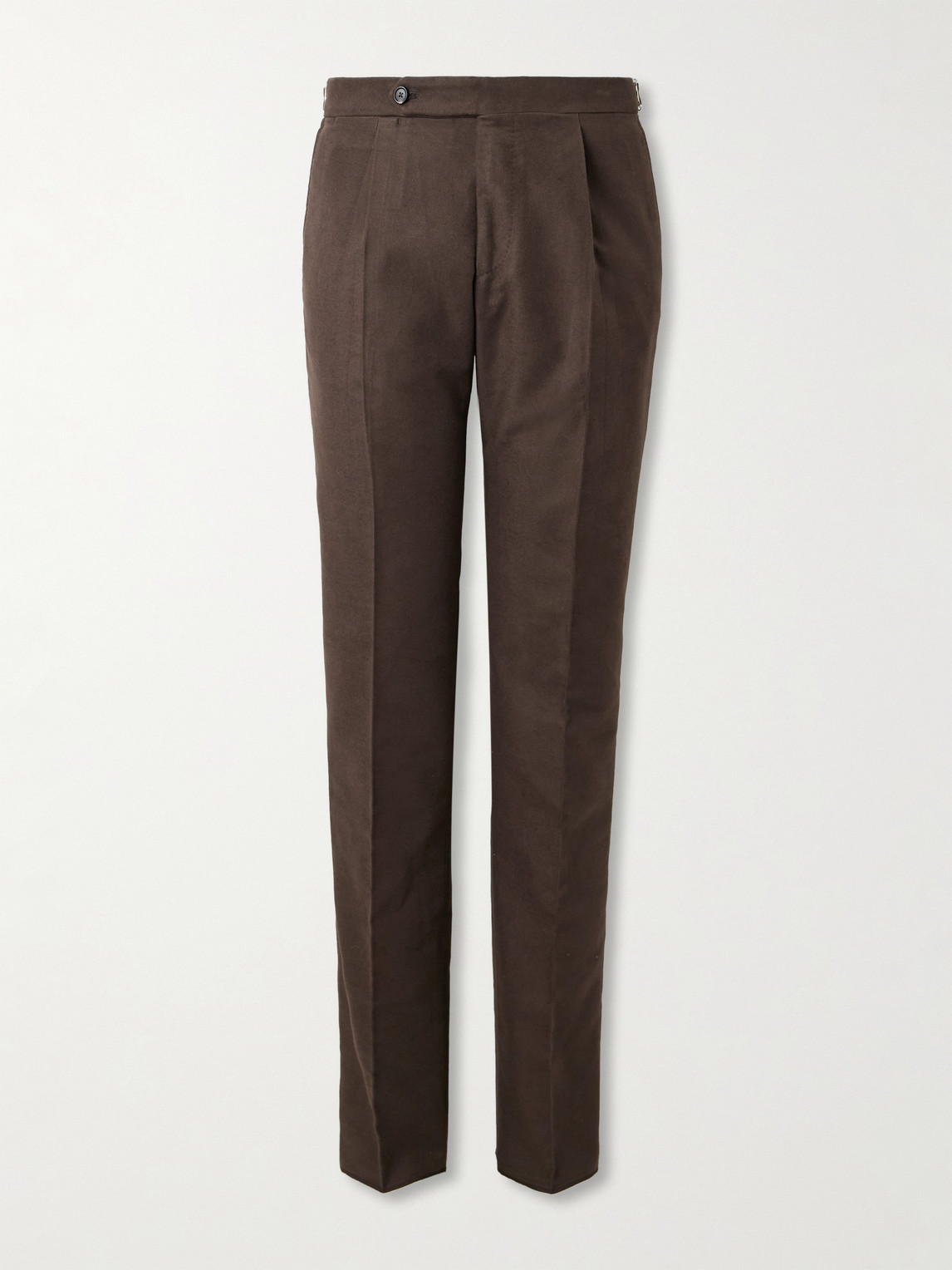 De Petrillo Slim-fit Tapered Cotton-moleskin Suit Trousers In Brown