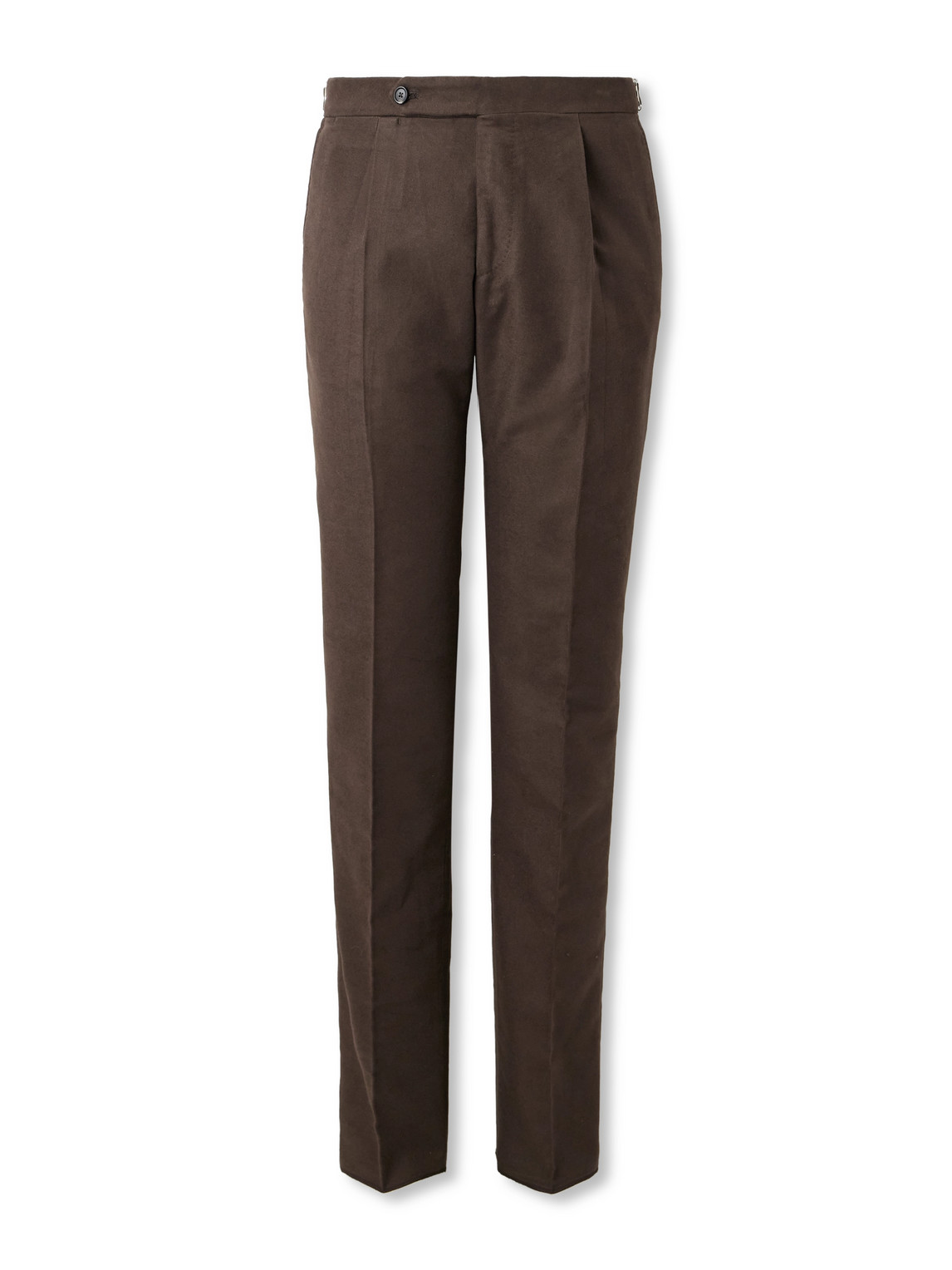 De Petrillo Slim-fit Tapered Cotton-moleskin Suit Trousers In Brown