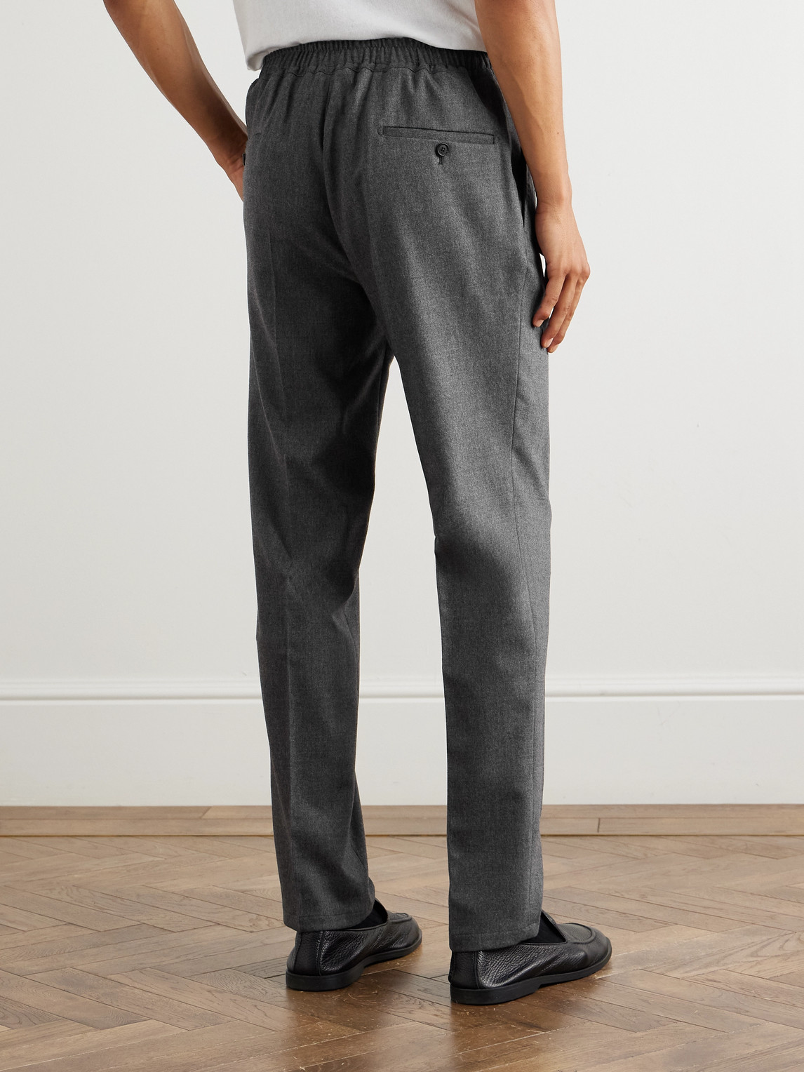 De Petrillo Tapered Pleated Wool And Cashmere-blend Flannel Trousers In Gray