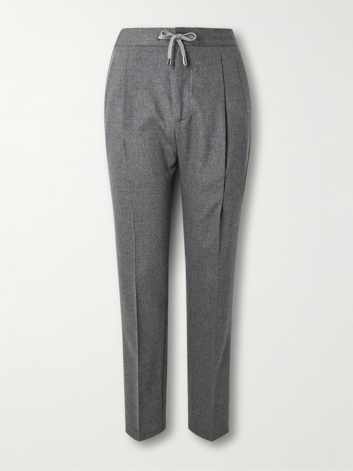 De Petrillo Tapered Pleated Wool And Cashmere-blend Flannel Trousers In Gray