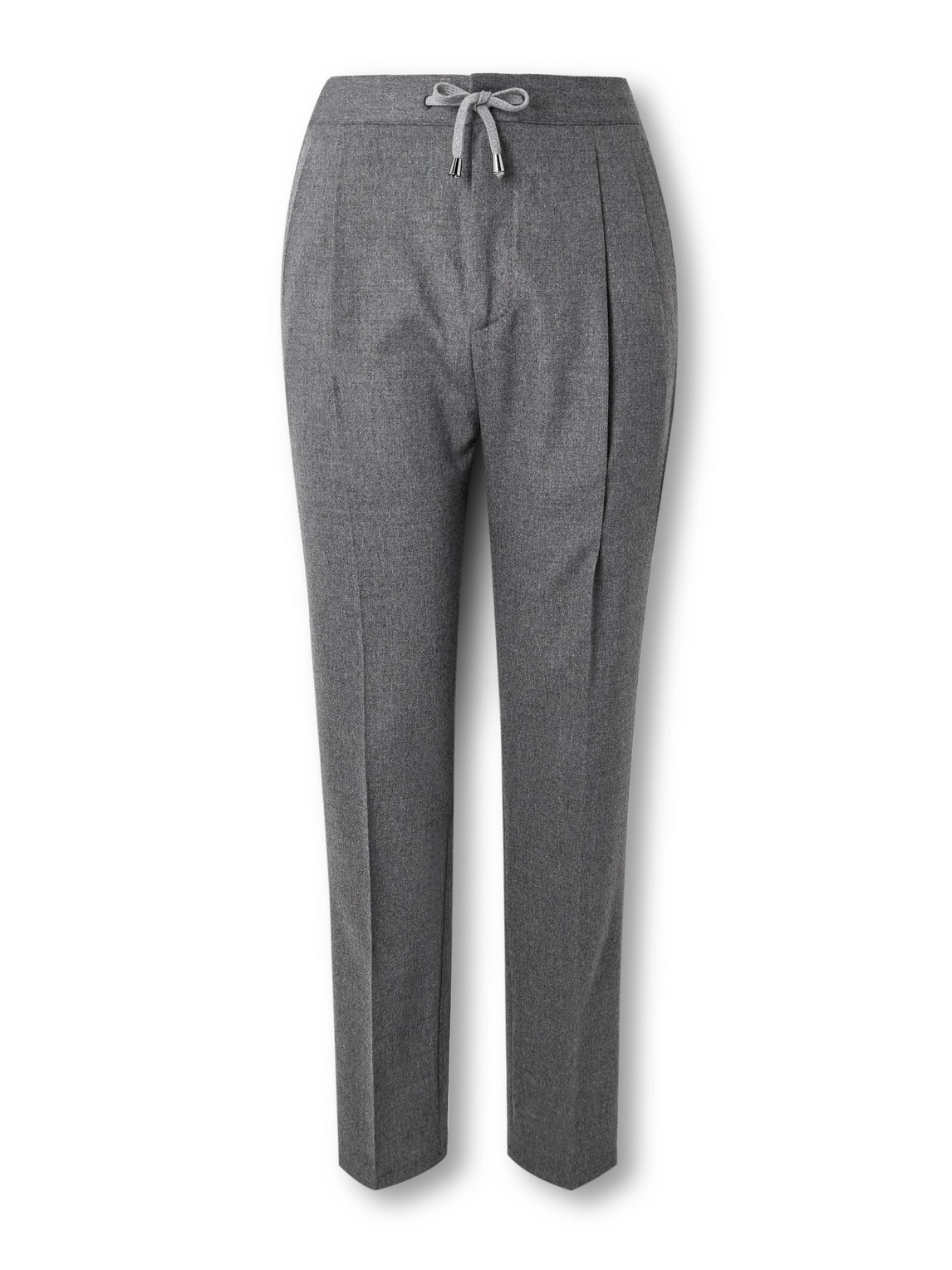 De Petrillo Tapered Pleated Wool And Cashmere-blend Flannel Trousers In Gray