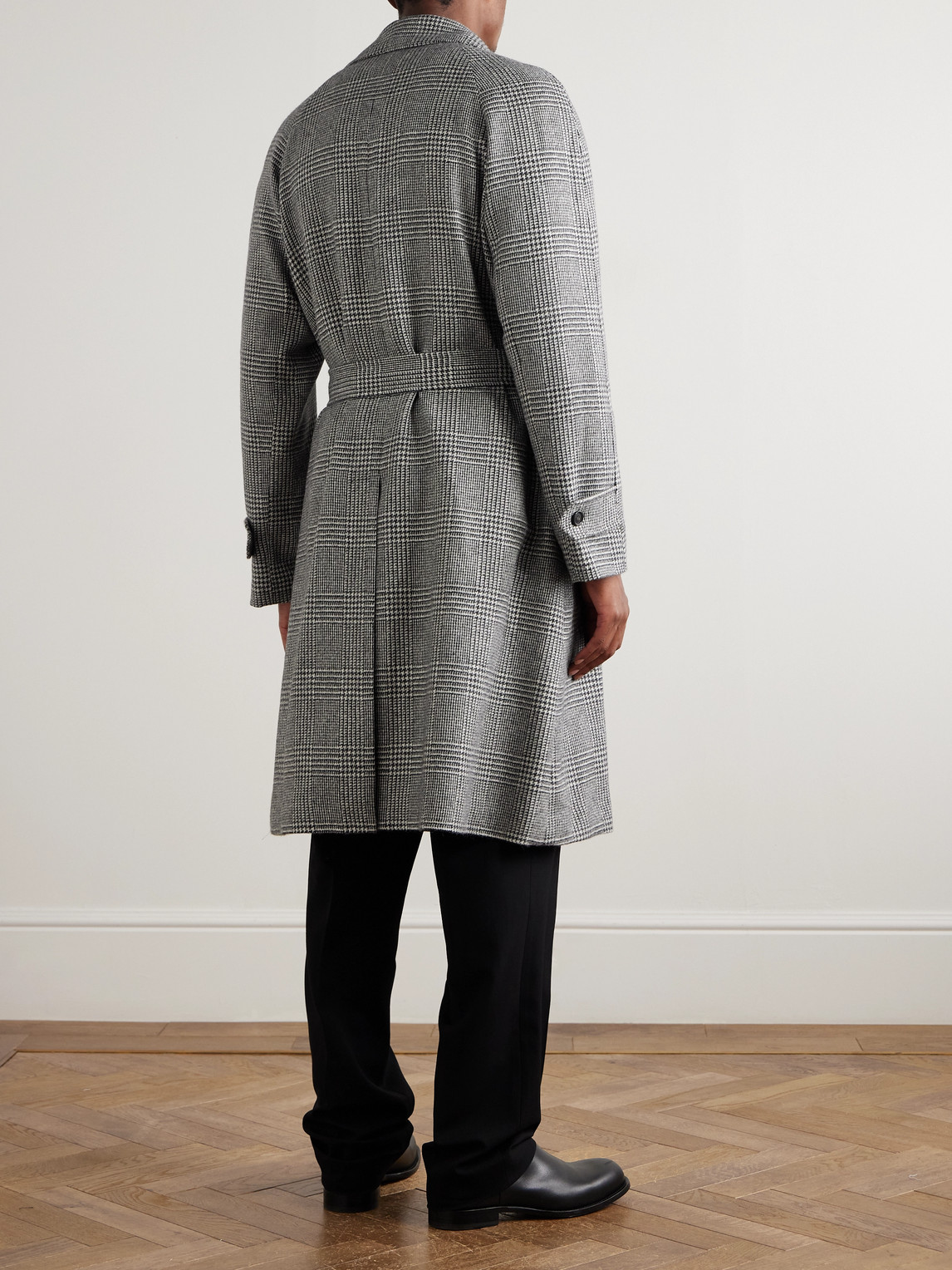 De Petrillo D'avalos Double-breasted Prince Of Wales Checked Alpaca Overcoat In Black