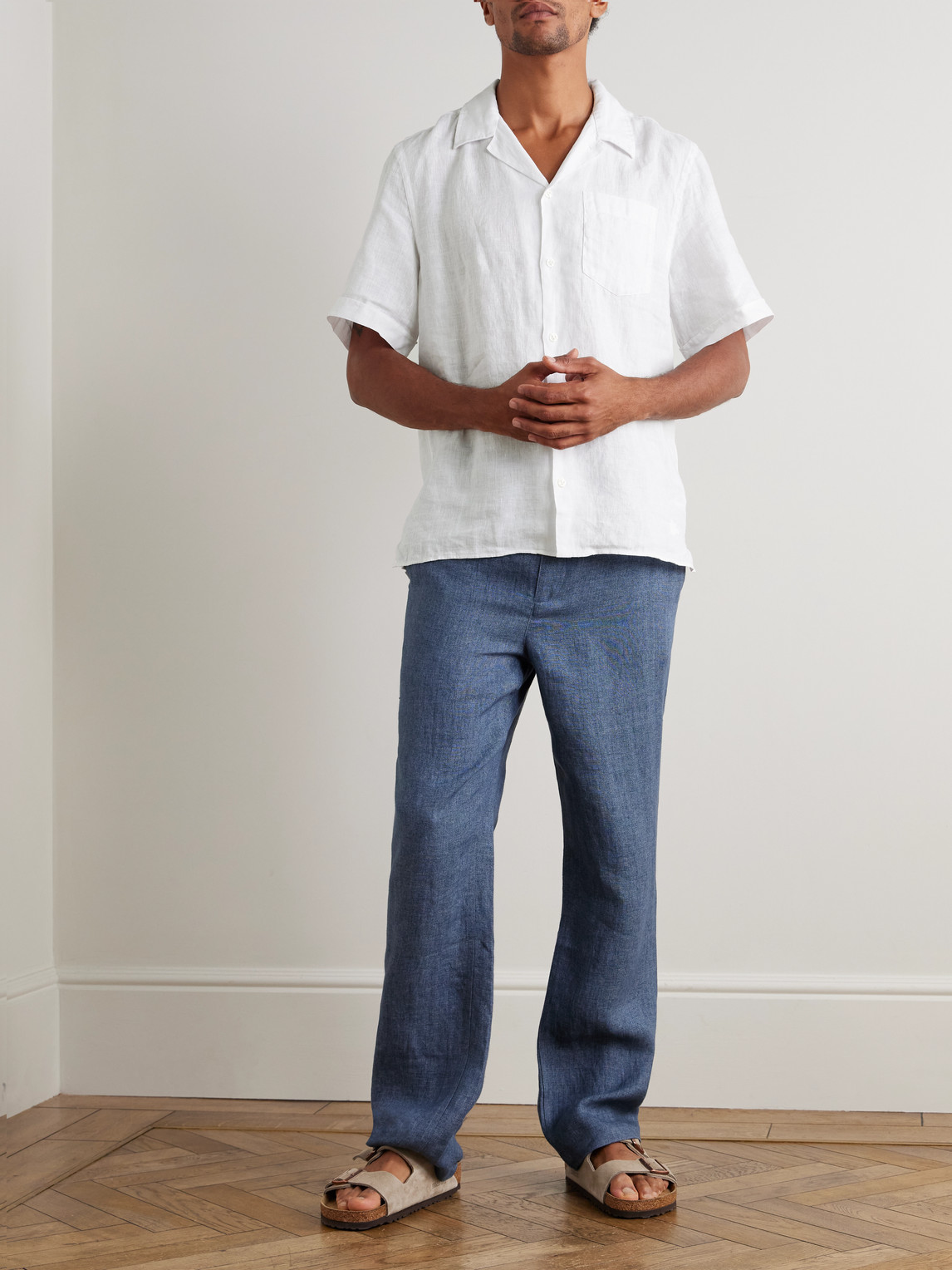 Charli Convertible-Collar Linen Shirt