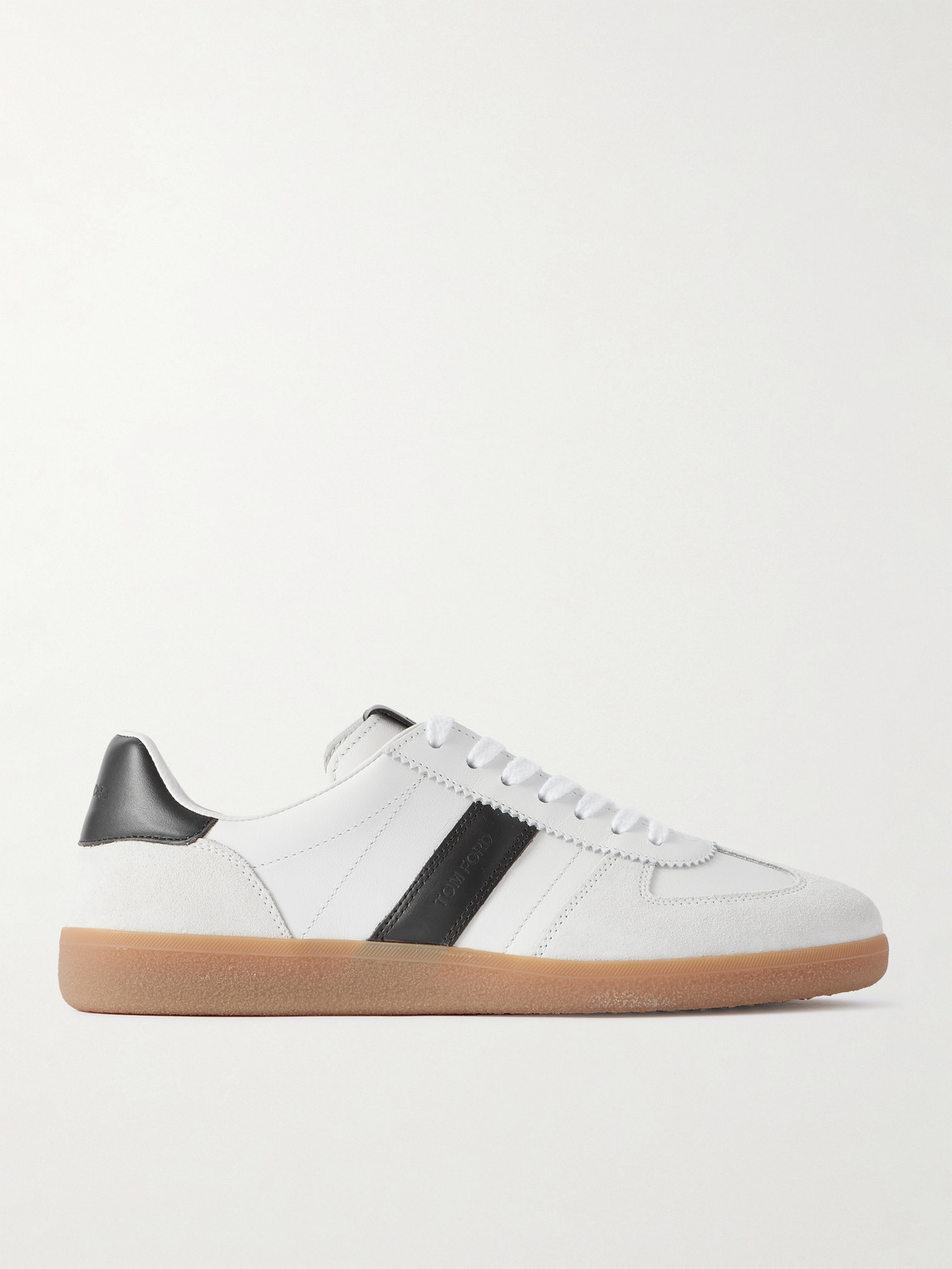 Tom Ford Low-top Calf Leather Sneakers With Contrasting Black Details In White