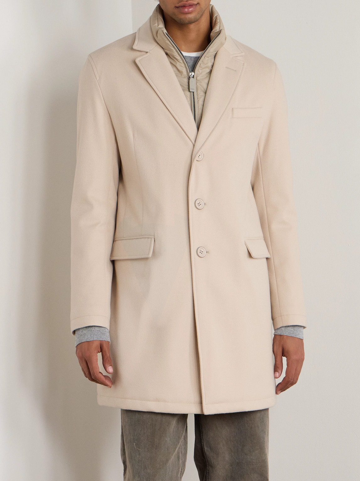 Herno Wool Coat With Detachable Shell Gilet In Neutral