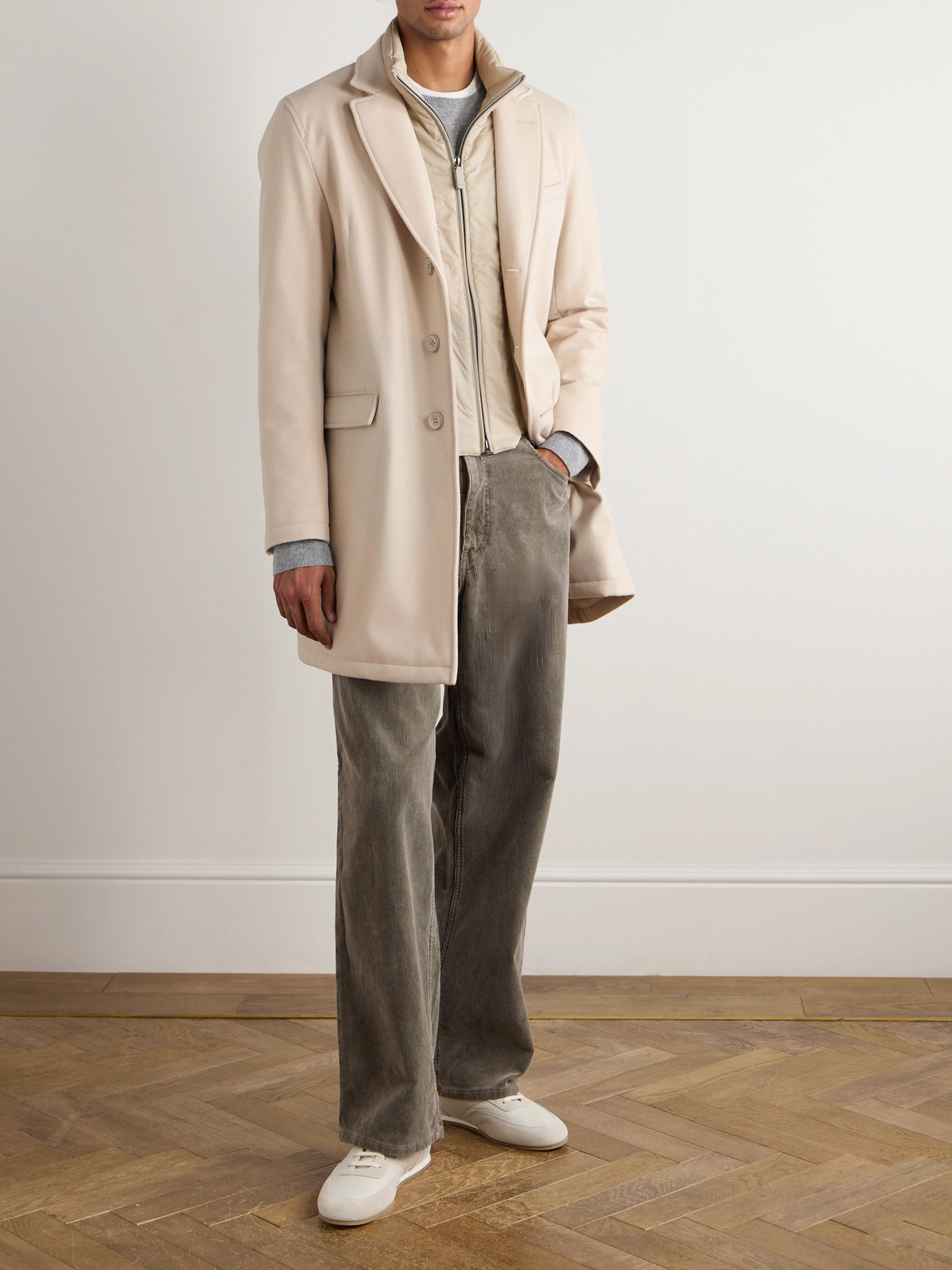 Herno Wool Coat With Detachable Shell Gilet In Neutral