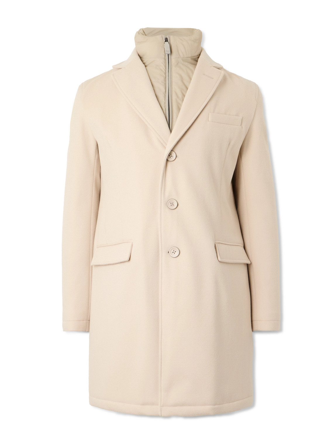 Herno Wool Coat With Detachable Shell Gilet In Neutral