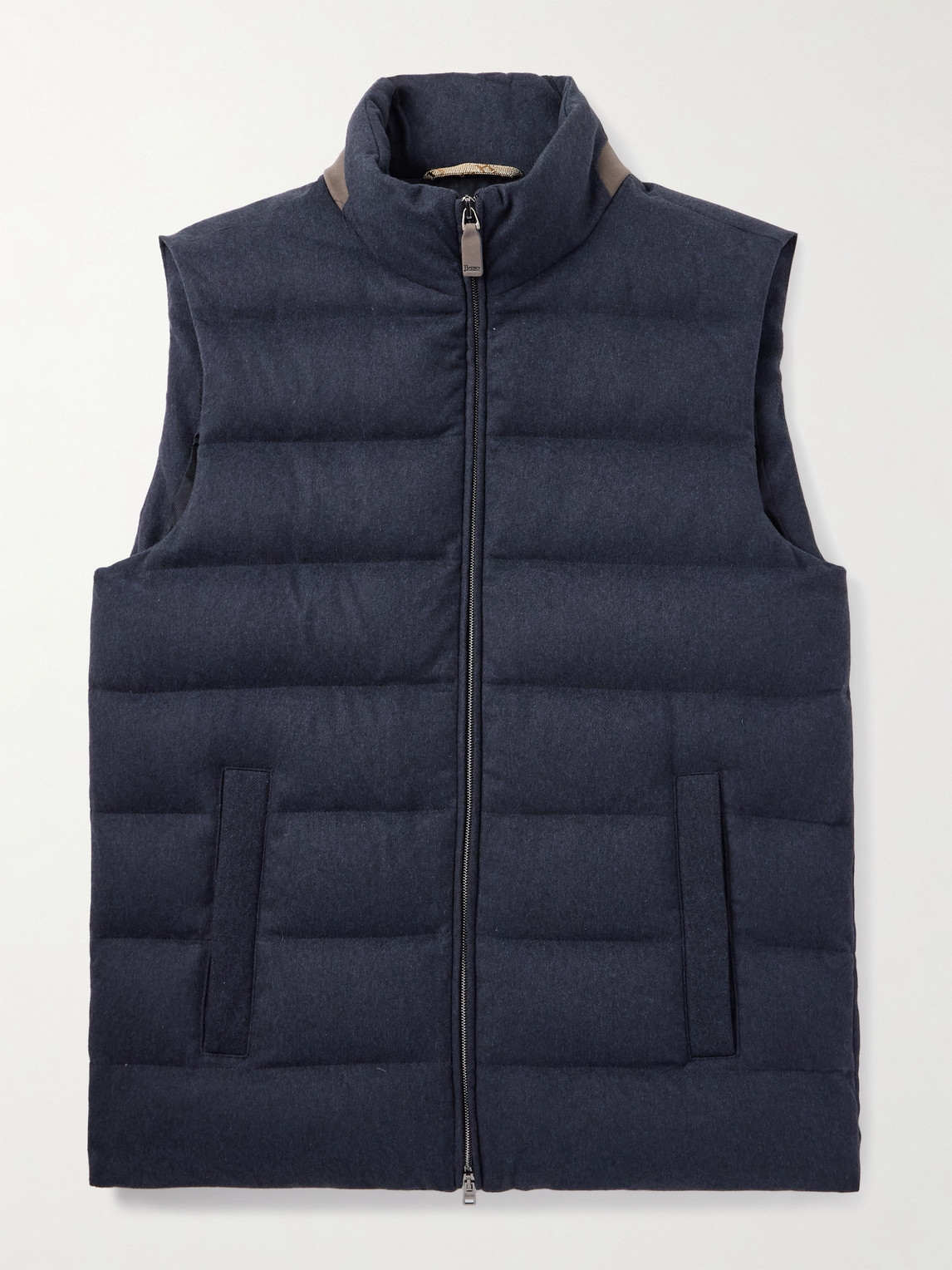Herno Suede-trimmed Quilted Silk And Cashmere-blend Twill Down Gilet In Blue