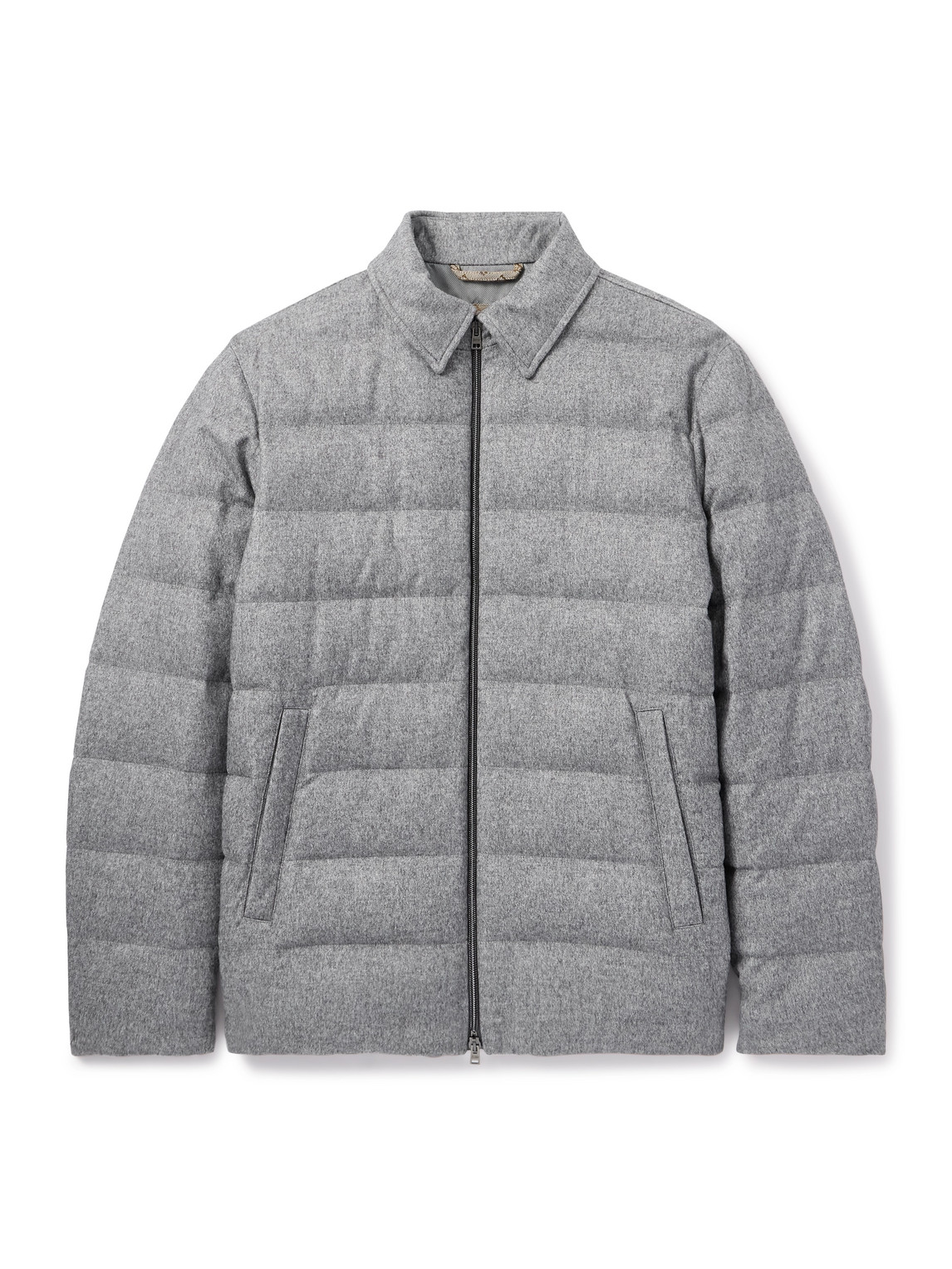 Leather-Trimmed Quilted Silk and Cashmere-Blend Down Jacket