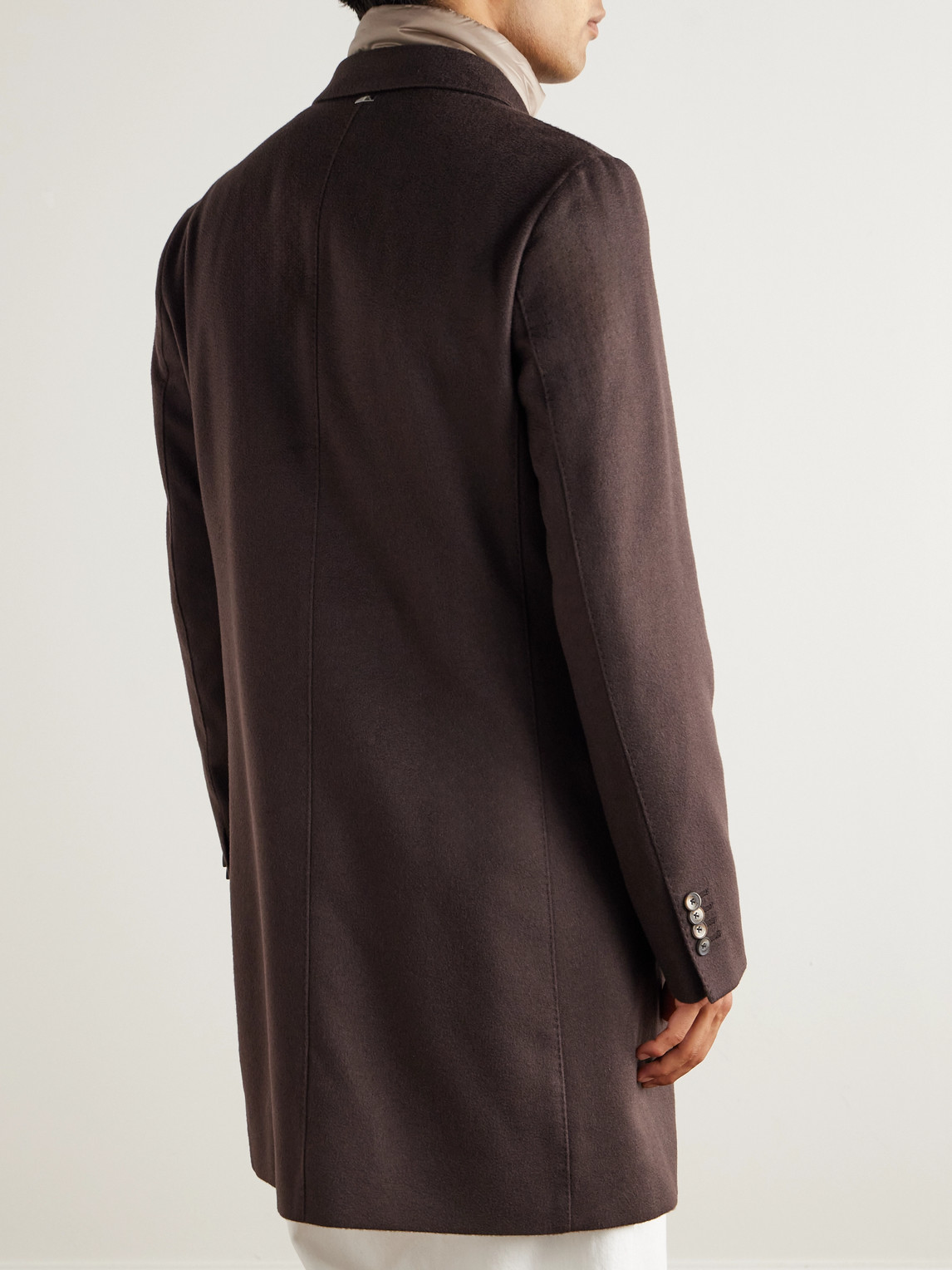 Herno Quilted Nylon-trimmed Cashmere Top Coat In Brown