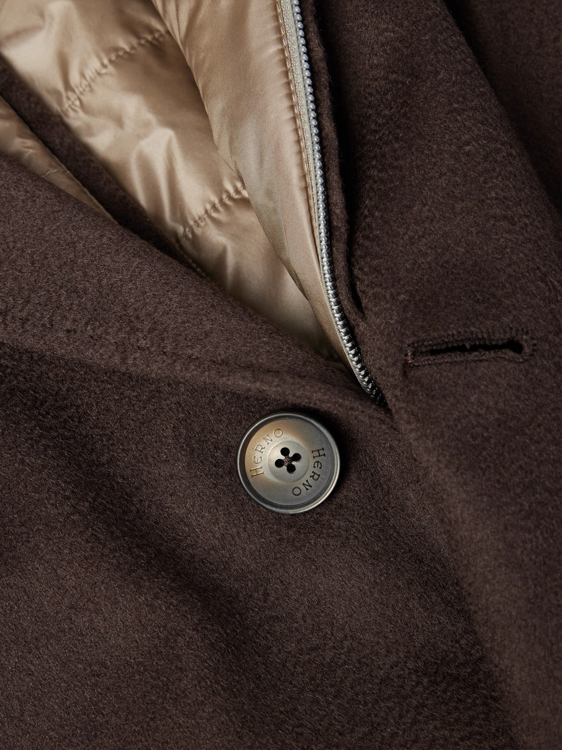 Herno Quilted Nylon-trimmed Cashmere Top Coat In Brown