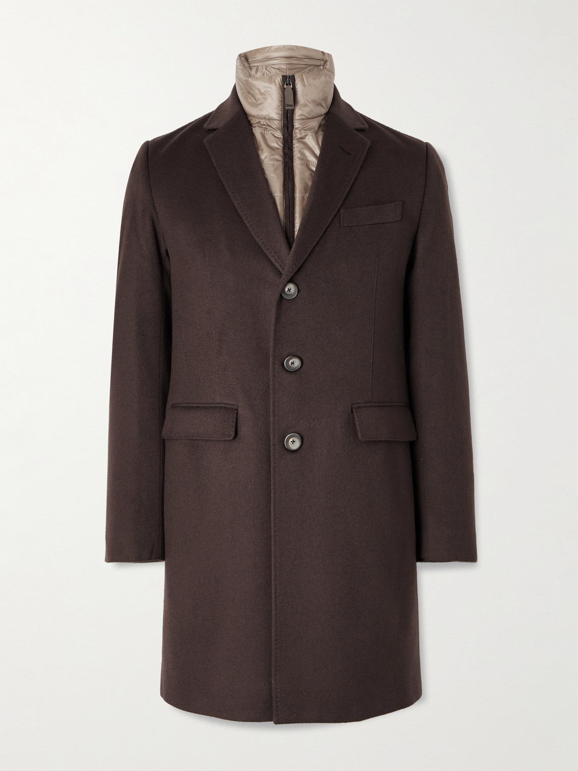 Quilted Nylon-Trimmed Cashmere Top Coat - Men