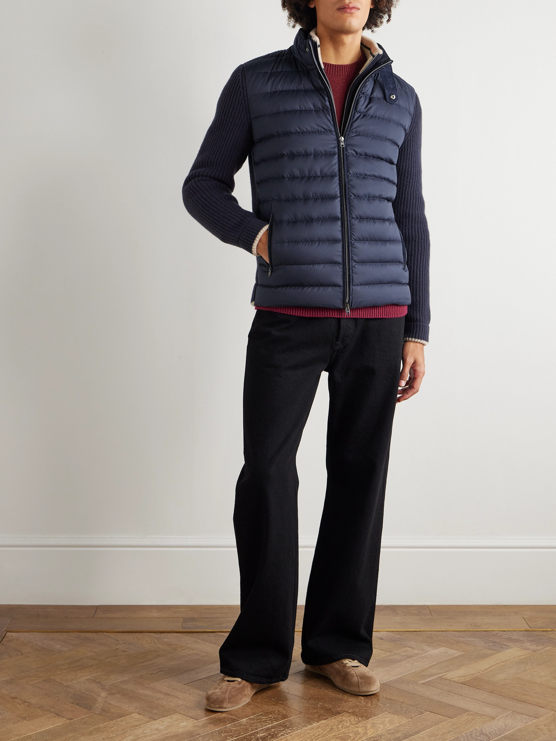 Herno Slim-fit Wool And Quilted Shell Down Jacket In Blue