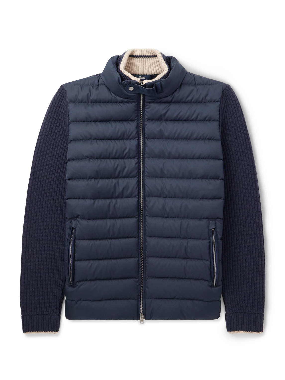 Herno Slim-fit Wool And Quilted Shell Down Jacket In Blue