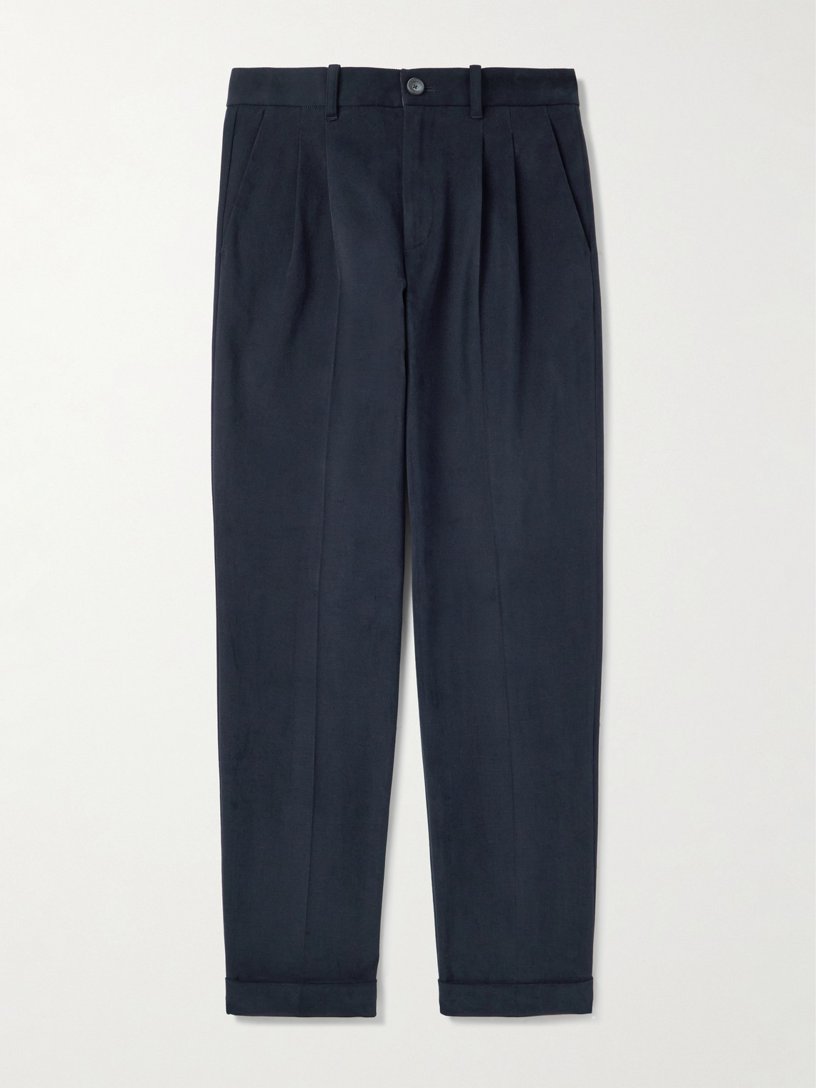 Herno Slim-fit Straight-leg Pleated Stretch Cotton-velvet Trousers In Blue