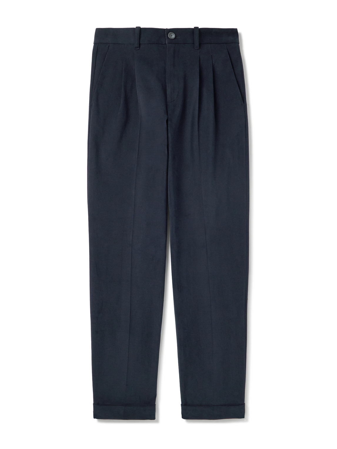 Herno Slim-fit Straight-leg Pleated Stretch Cotton-velvet Trousers In Blue