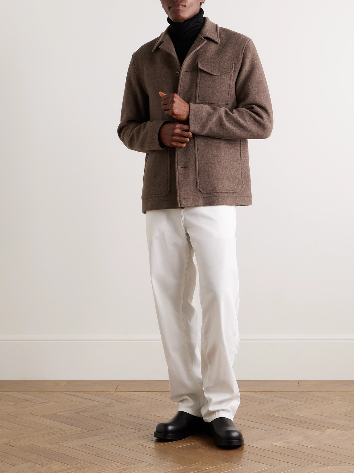 Herno Wool-blend Felt Overshirt In Brown