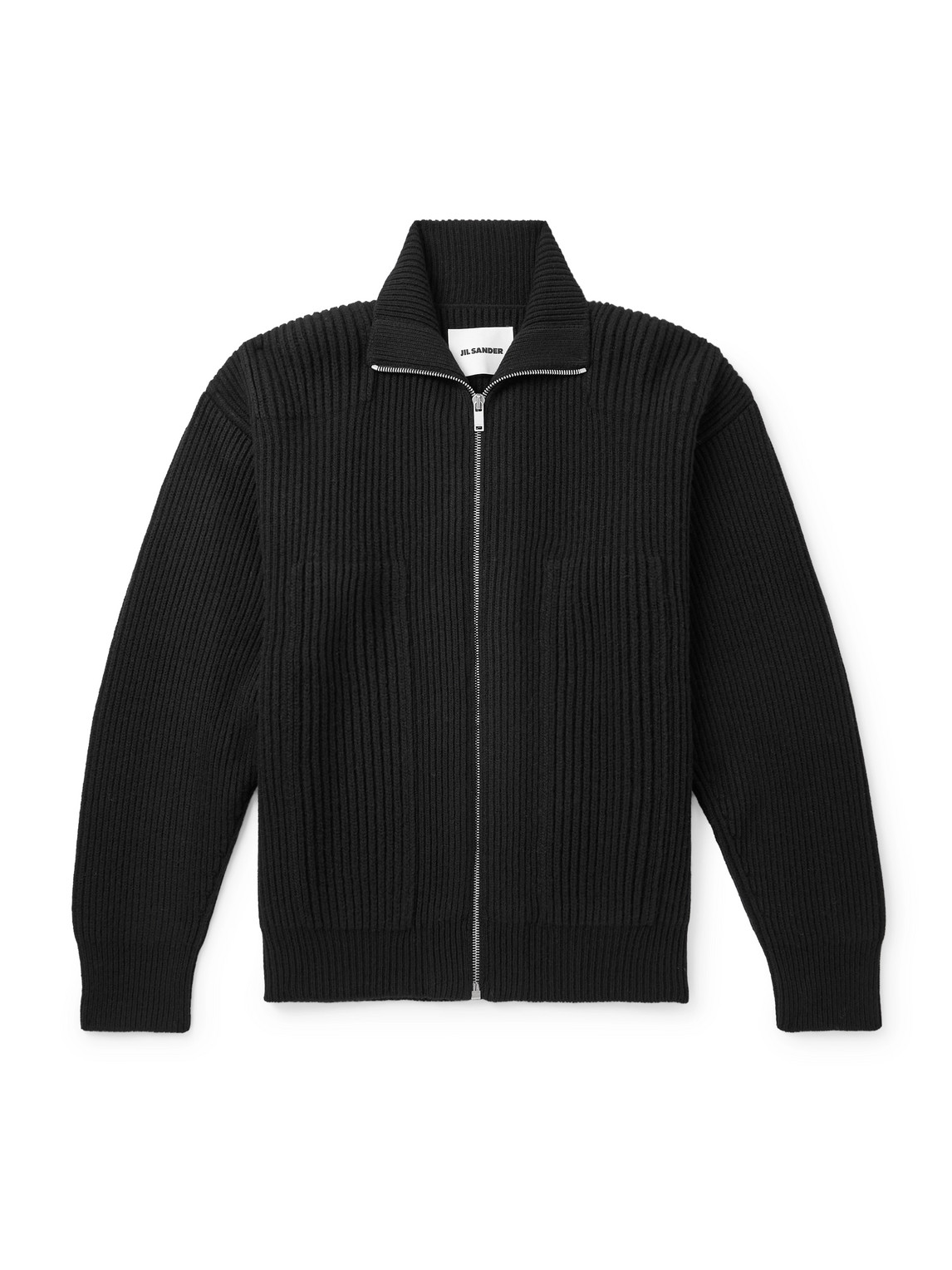 Jil Sander Ribbed Wool Zip-up Cardigan In Black
