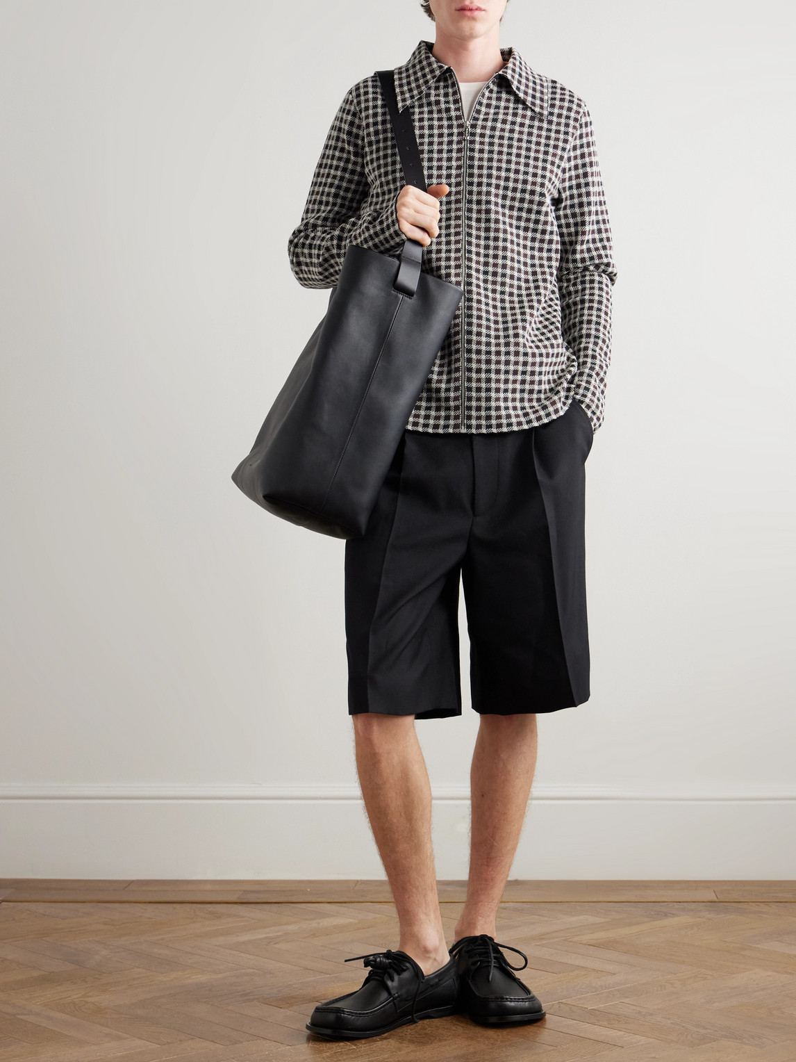 Jil Sander Mens Dark Grey Pointed-collar Check Woven Jacket In Multi