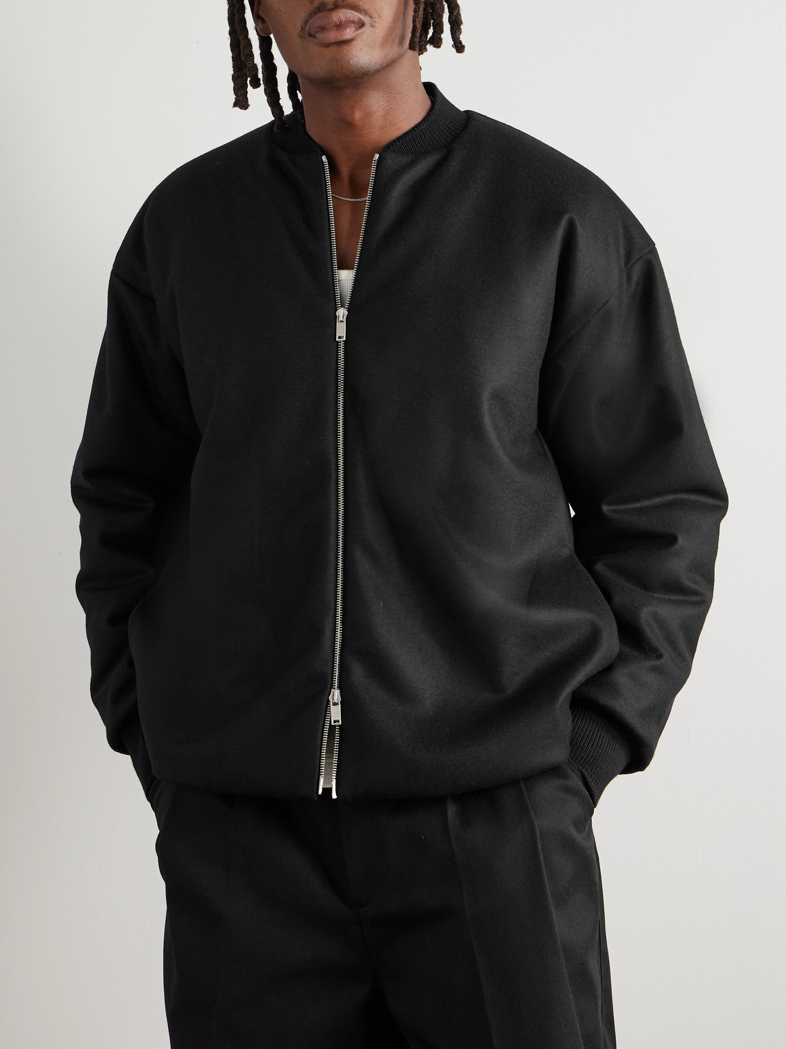 Jil Sander Padded Wool-felt Bomber Jacket In Black