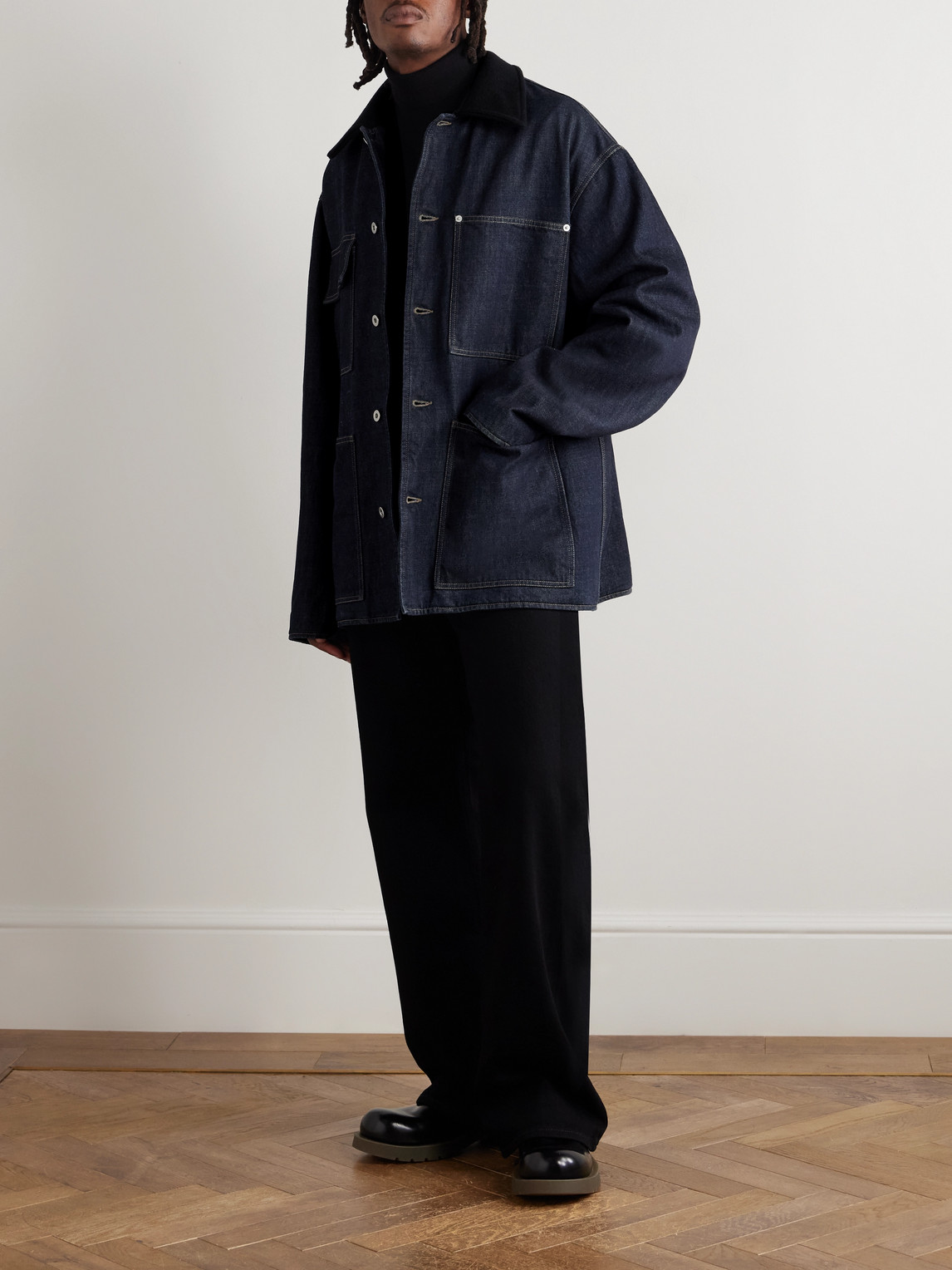 Jil Sander Oversized Wool Felt-trimmed Denim Jacket In Black