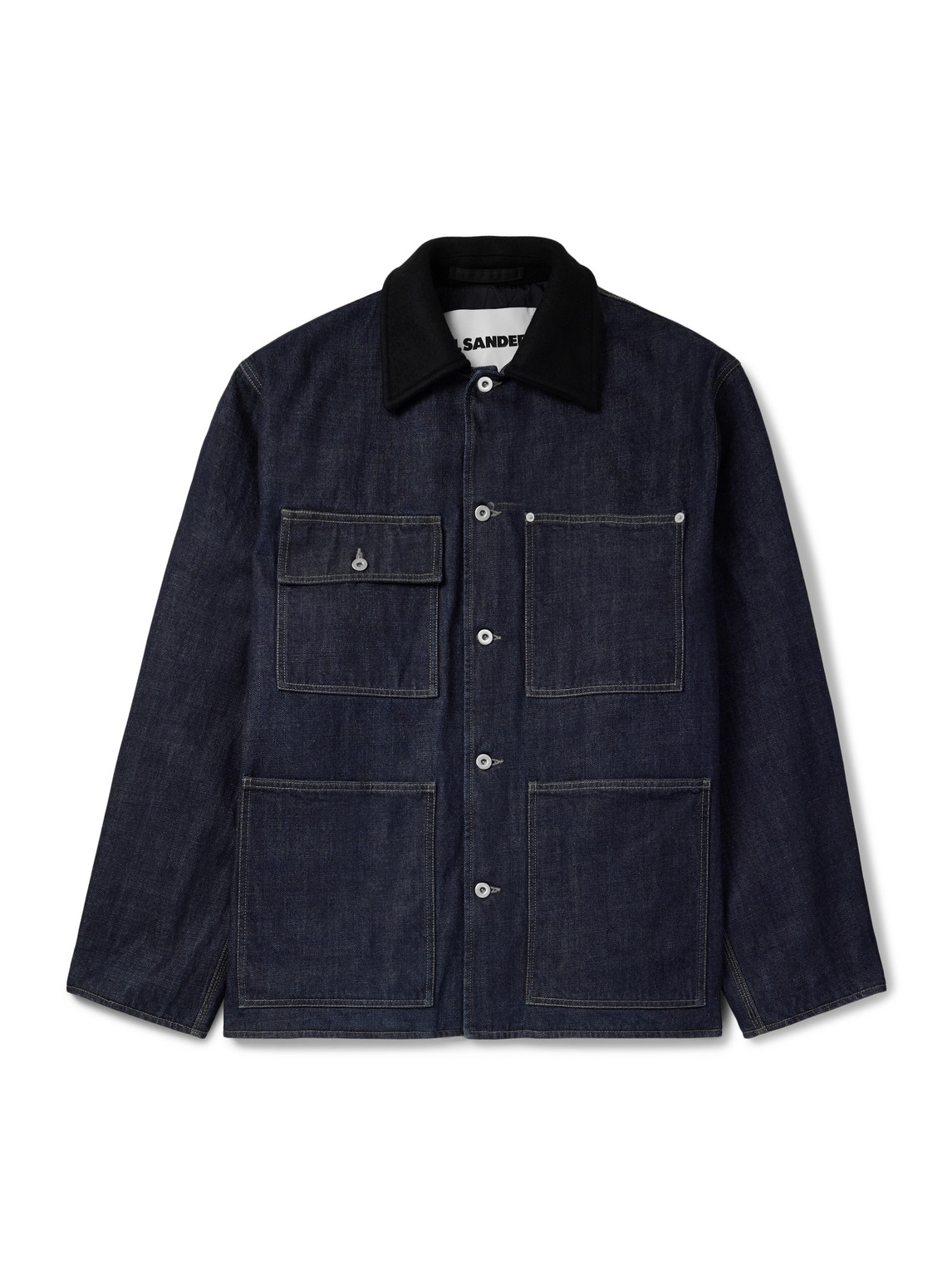 Jil Sander Oversized Wool Felt-trimmed Denim Jacket In Black