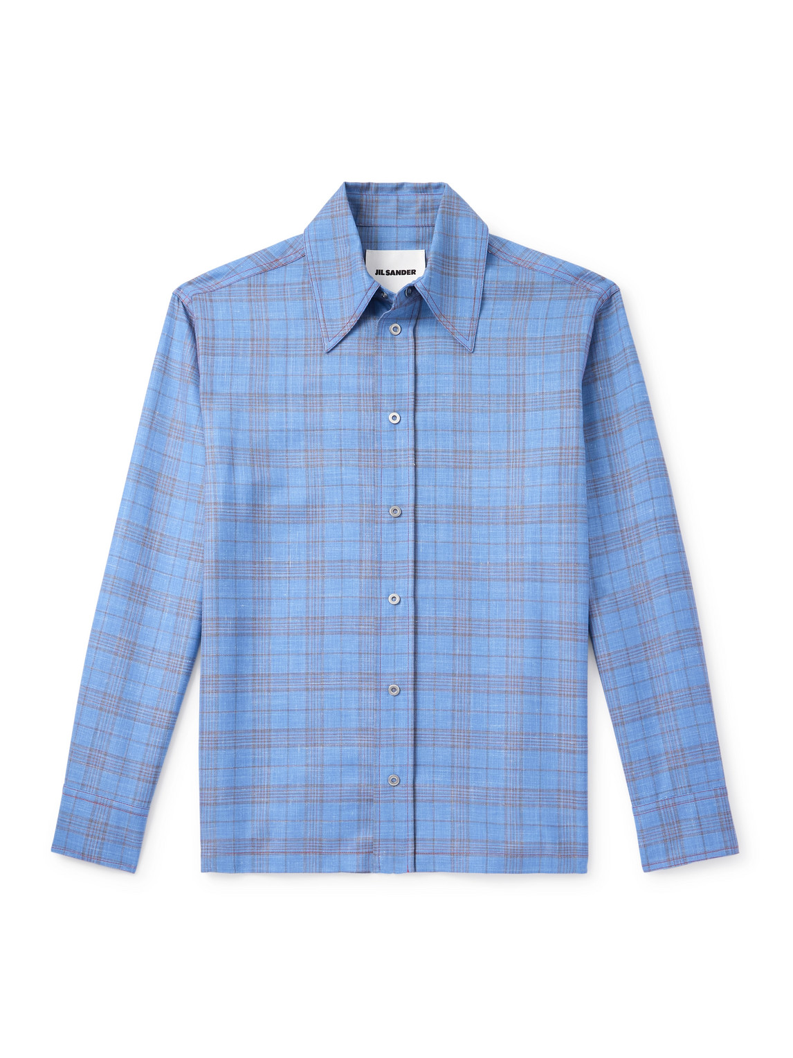 Jil Sander Checked Wool And Linen-blend Shirt In Blue