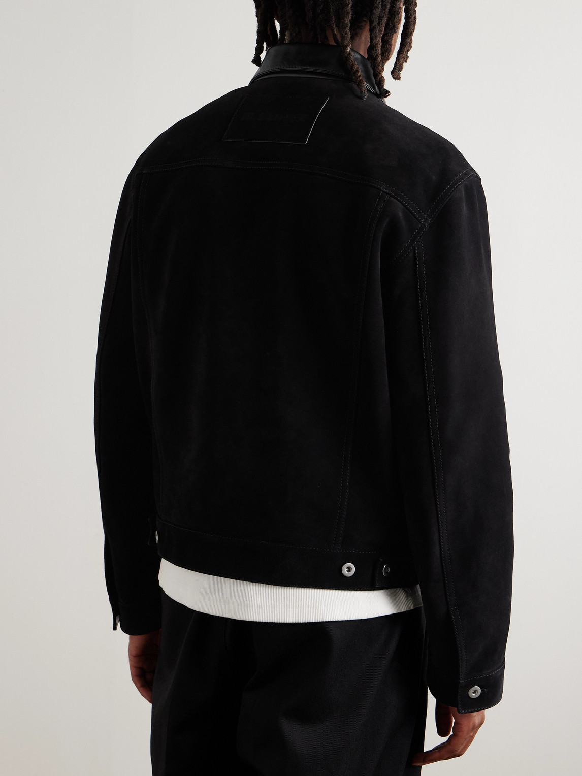 Jil Sander Leather-trimmed Suede Trucker Jacket In Black