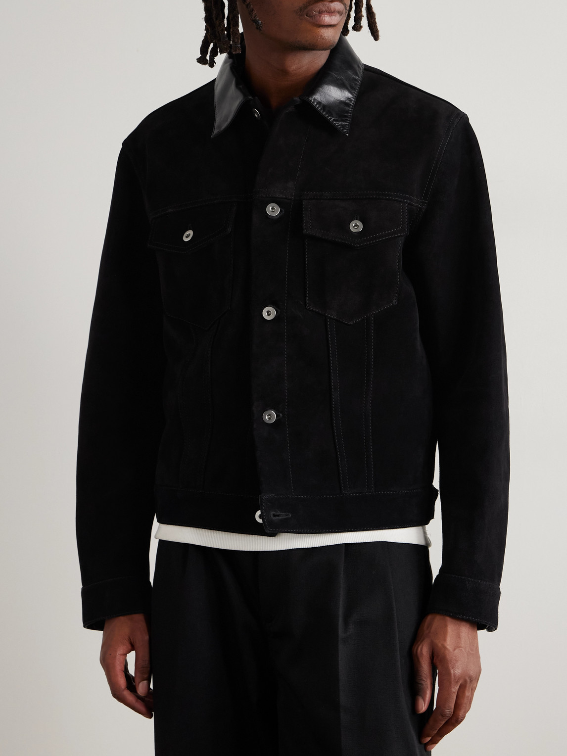 Jil Sander Leather-trimmed Suede Trucker Jacket In Black