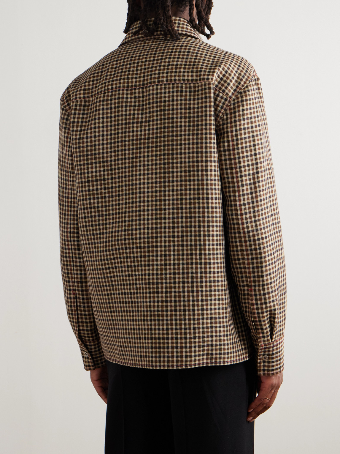 Jil Sander Embellished Checked Wool And Linen-blend Shirt In Brown