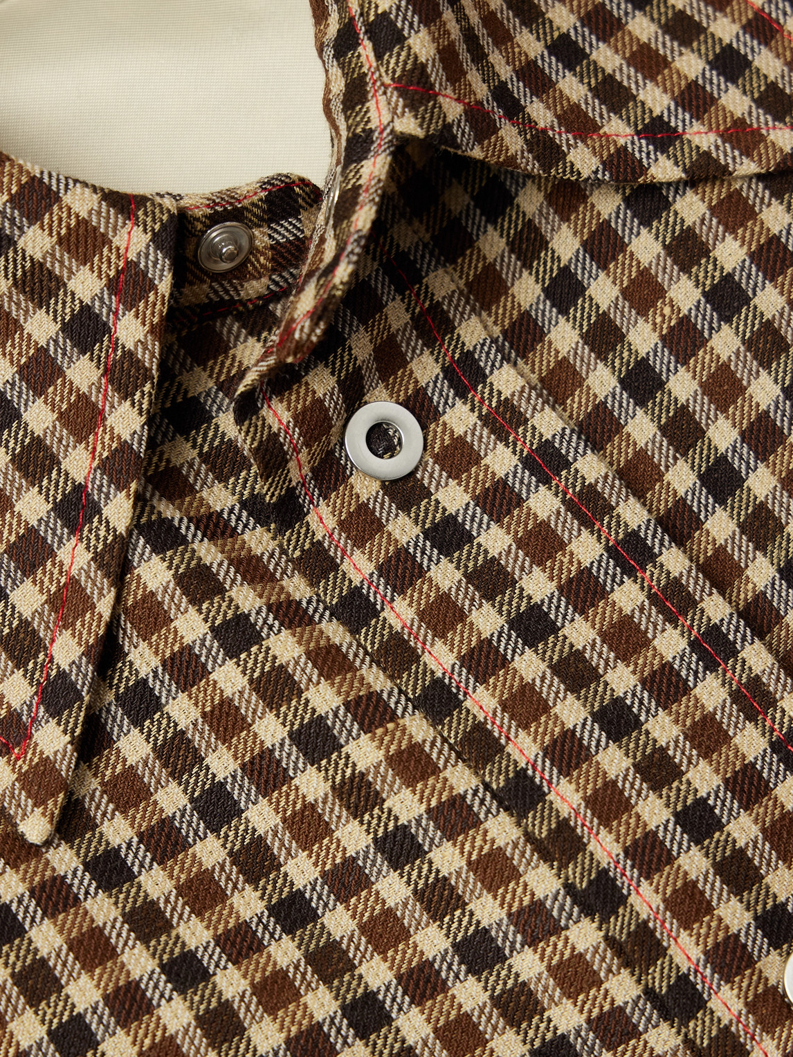 Jil Sander Embellished Checked Wool And Linen-blend Shirt In Brown