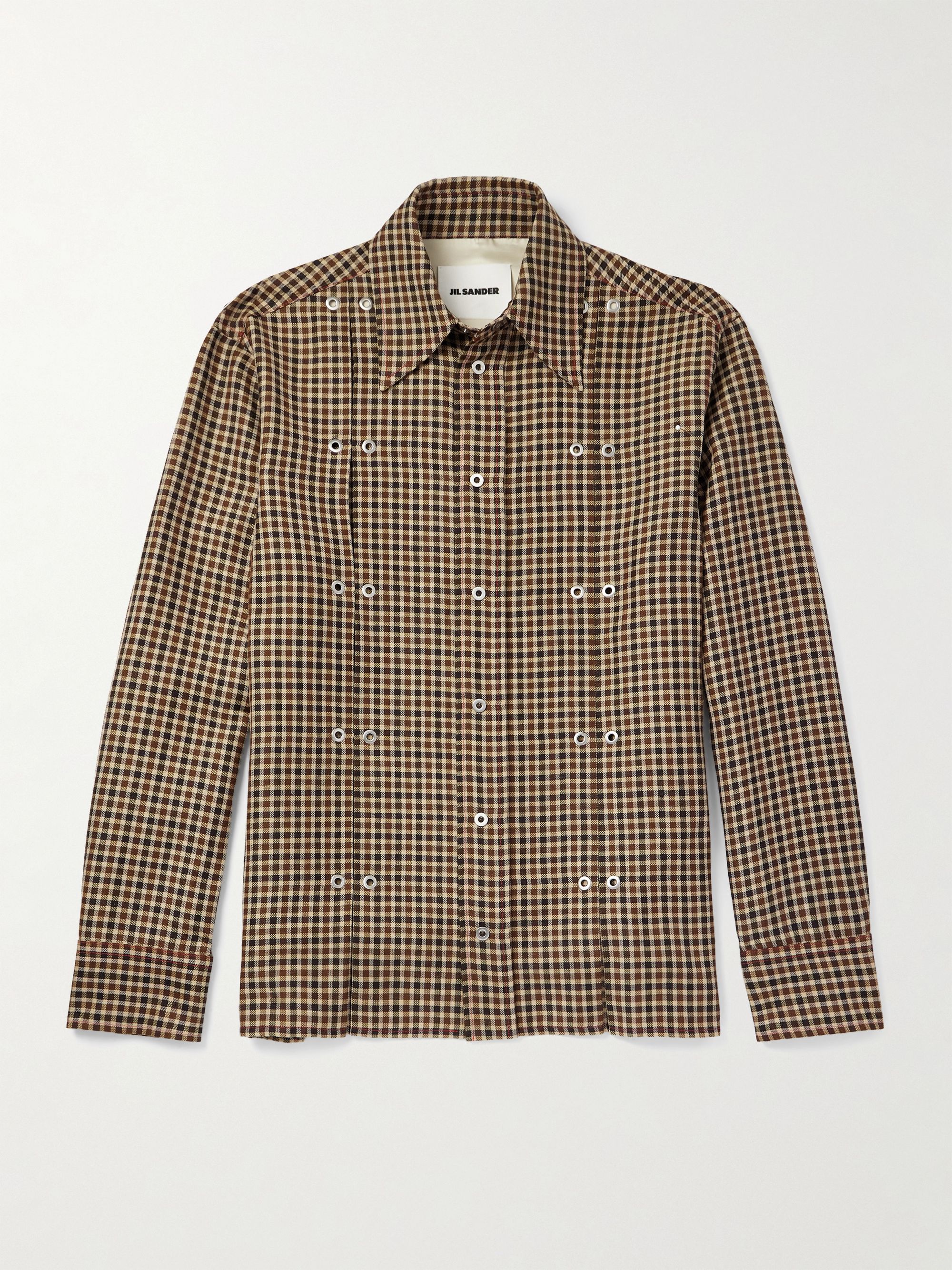 JIL SANDER Embellished Checked Wool and Linen-Blend Shirt