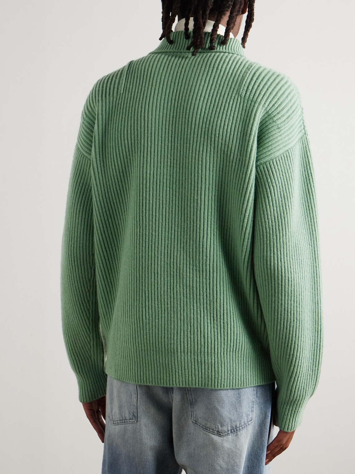 Jil Sander Ribbed Wool Zip-up Cardigan In Green