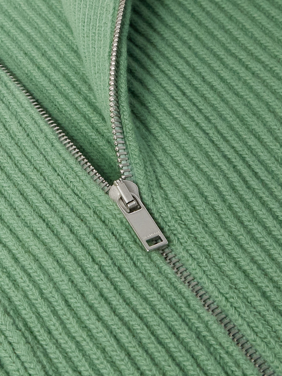 Jil Sander Ribbed Wool Zip-up Cardigan In Green