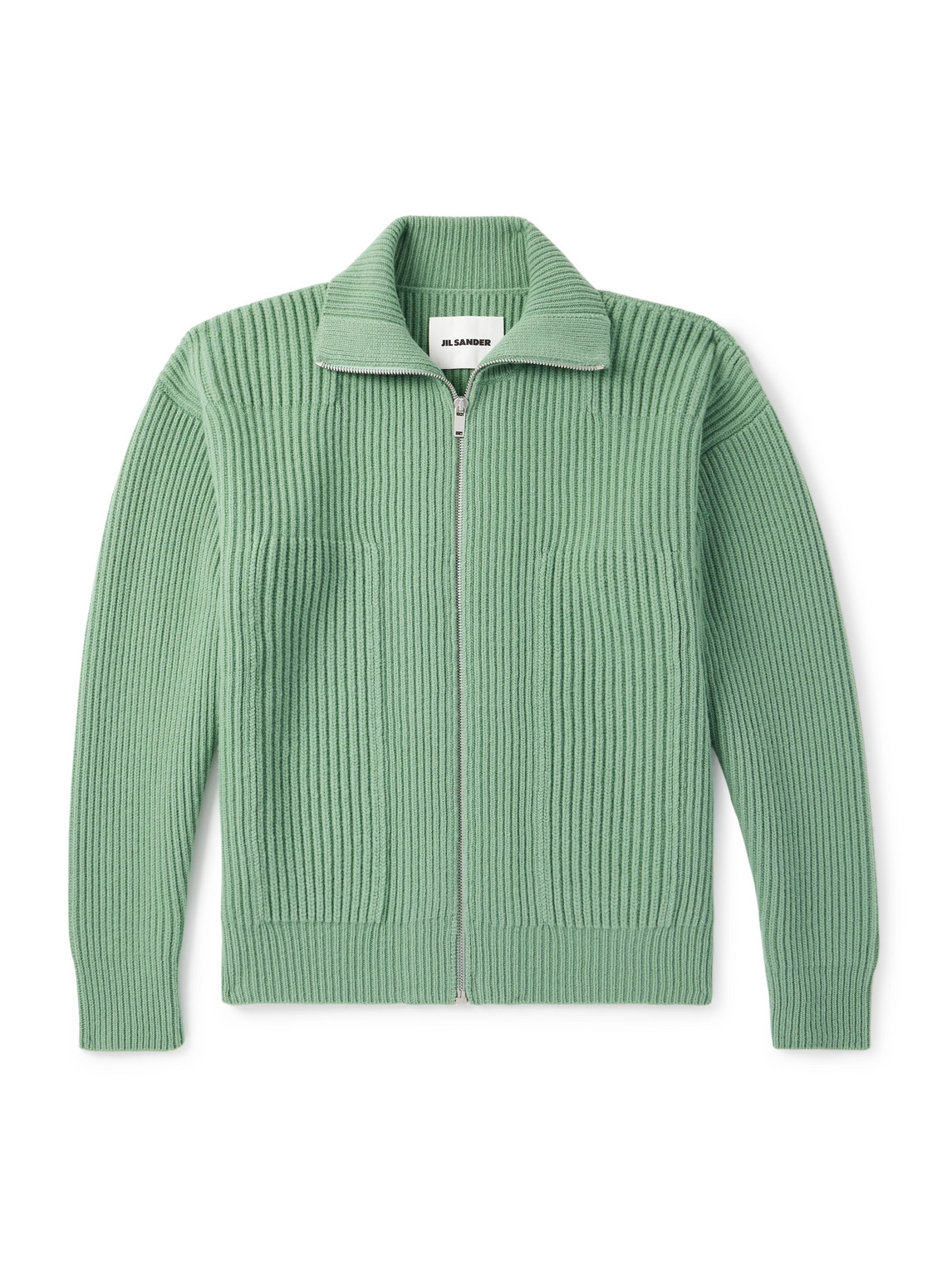 Jil Sander Ribbed Wool Zip-up Cardigan In Green