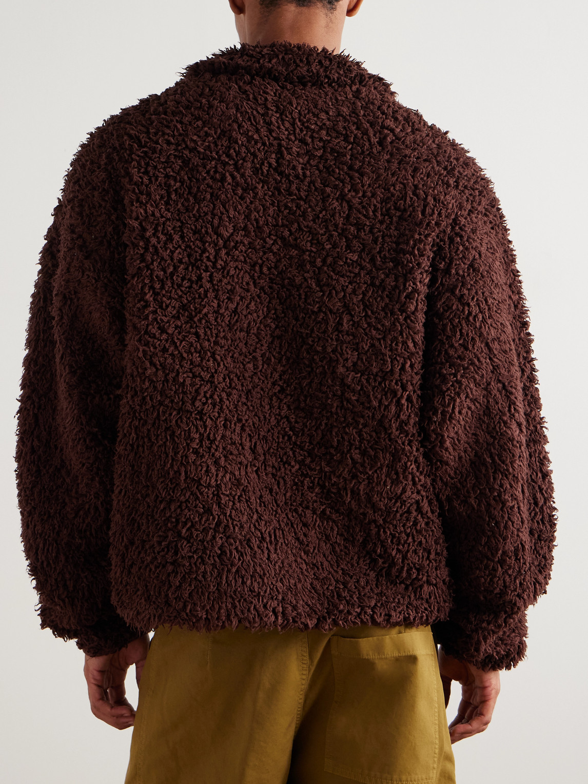Jil Sander Leather-trimmed Cotton-fleece Jacket In Brown
