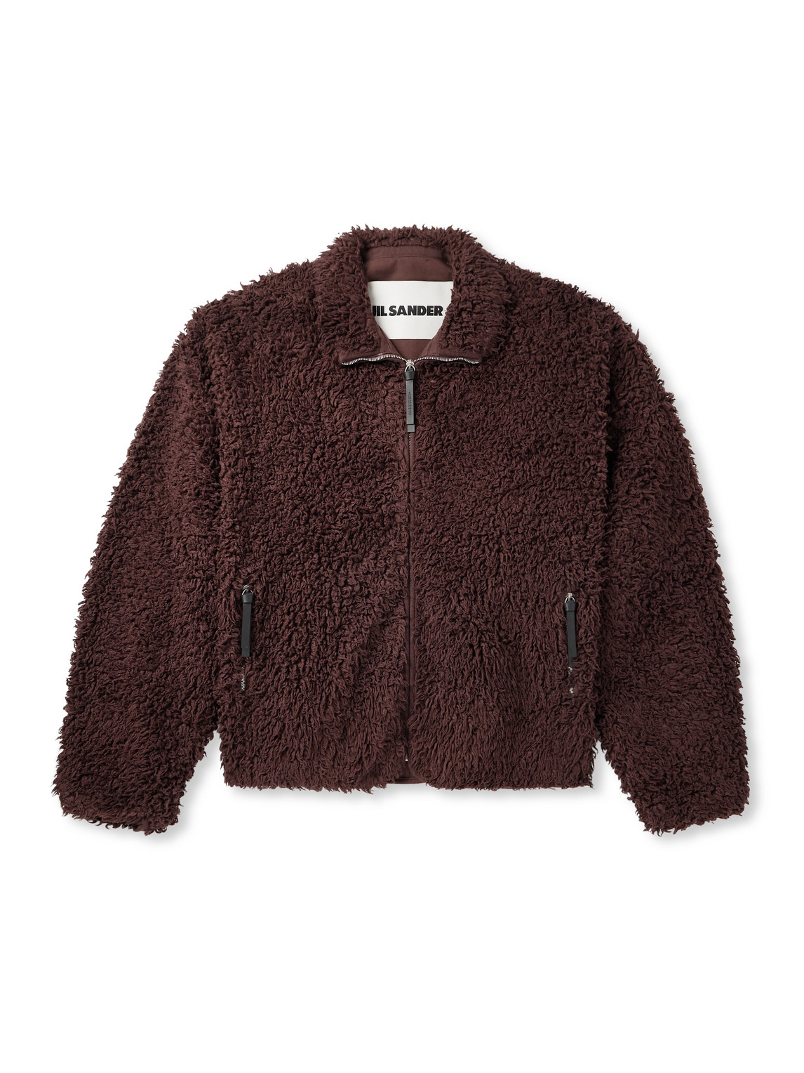 Jil Sander Leather-trimmed Cotton-fleece Jacket In Brown