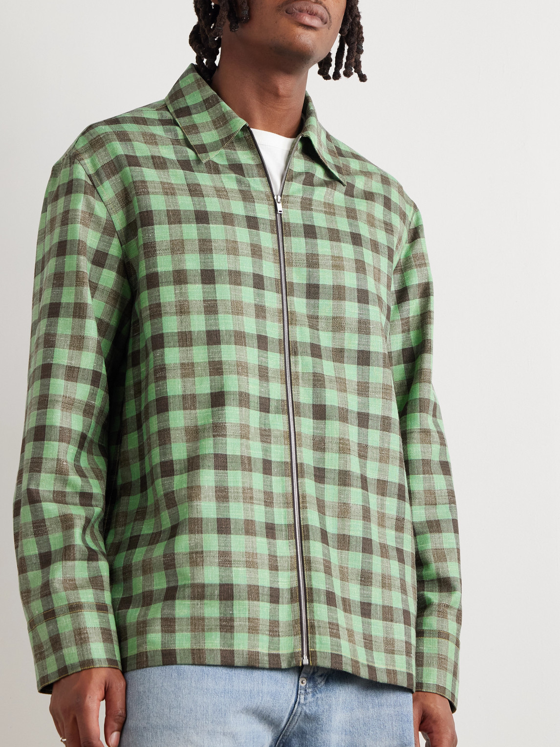 Jil Sander Checked Woven Zip-up Shirt In Multi