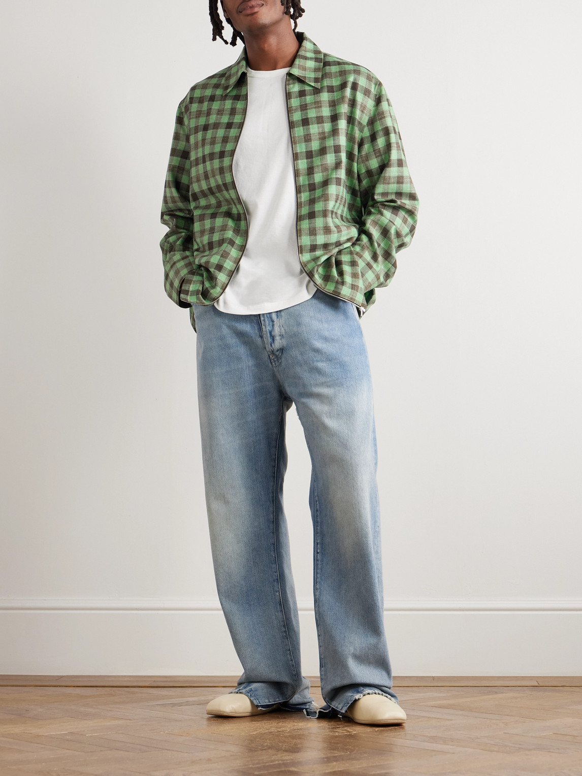 Jil Sander Checked Woven Zip-up Shirt In Multi