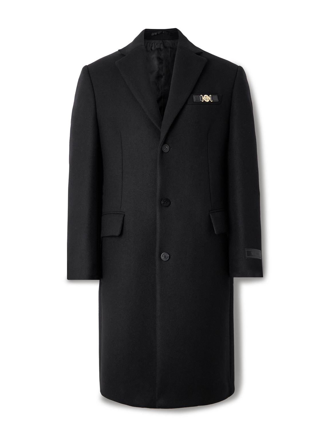 Versace Virgin Wool Overcoat In Black