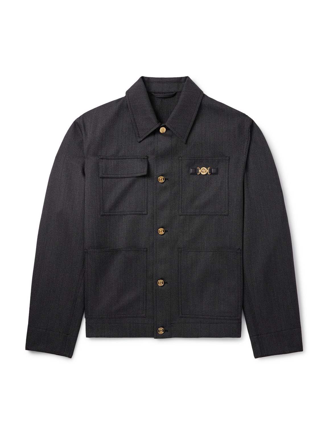 Versace Embellished Wool-mouliné Blouson Jacket In Black