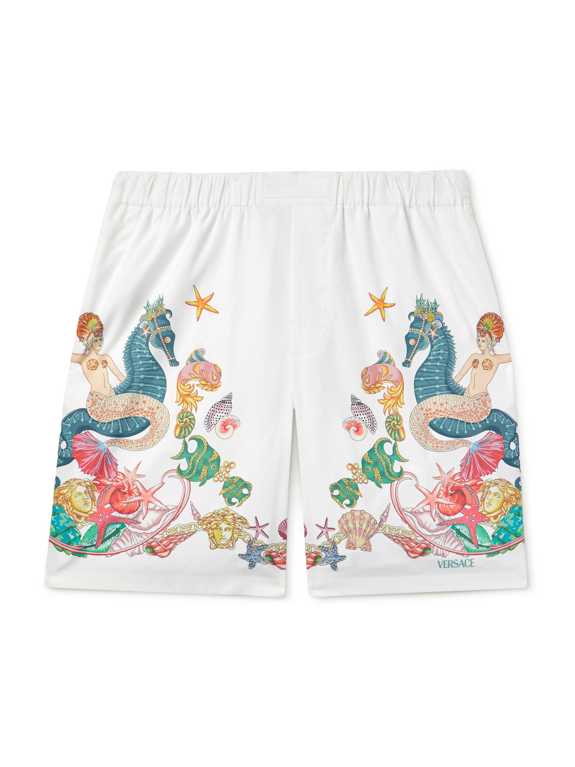 Versace Wide-leg Printed Cotton-poplin Shorts In White