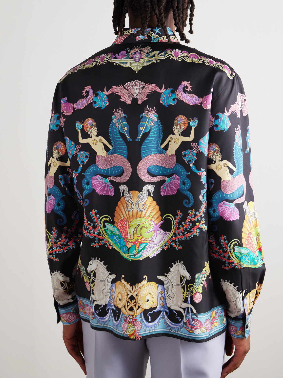 Versace Printed Silk-twill Shirt In Black
