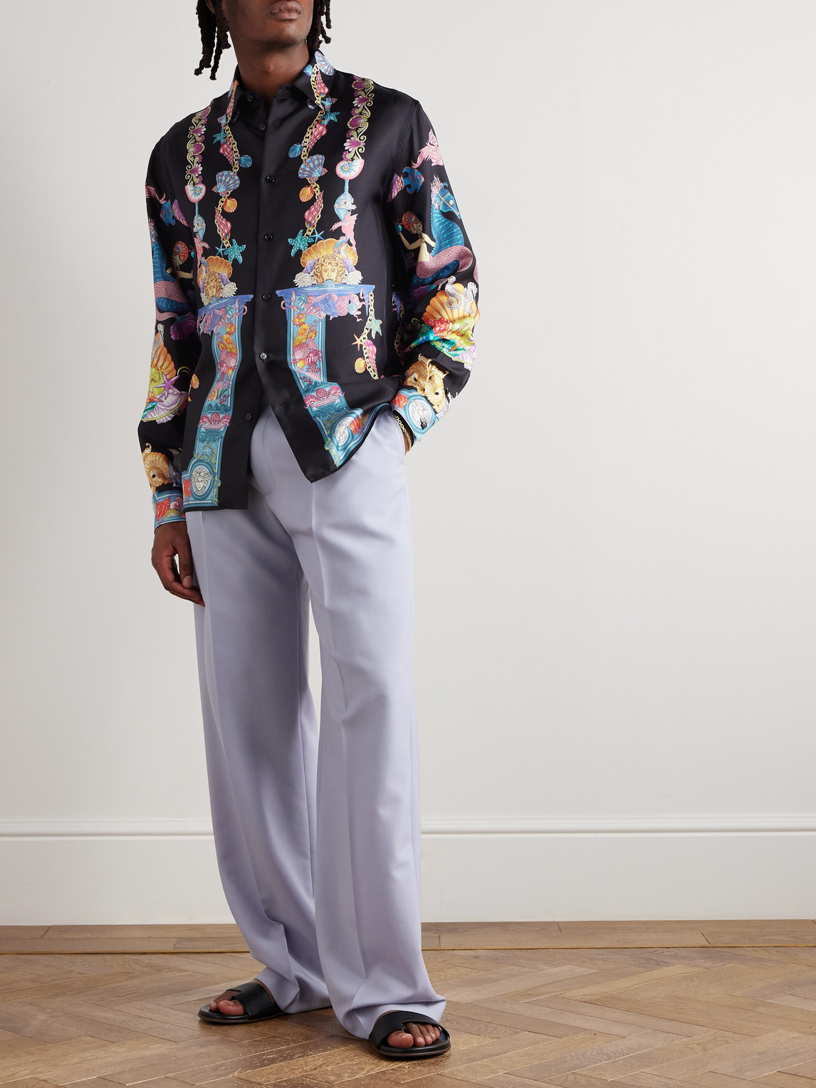 Versace Printed Silk-twill Shirt In Black