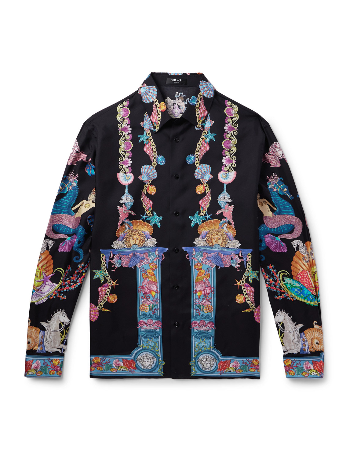 Versace Printed Silk-twill Shirt In Black