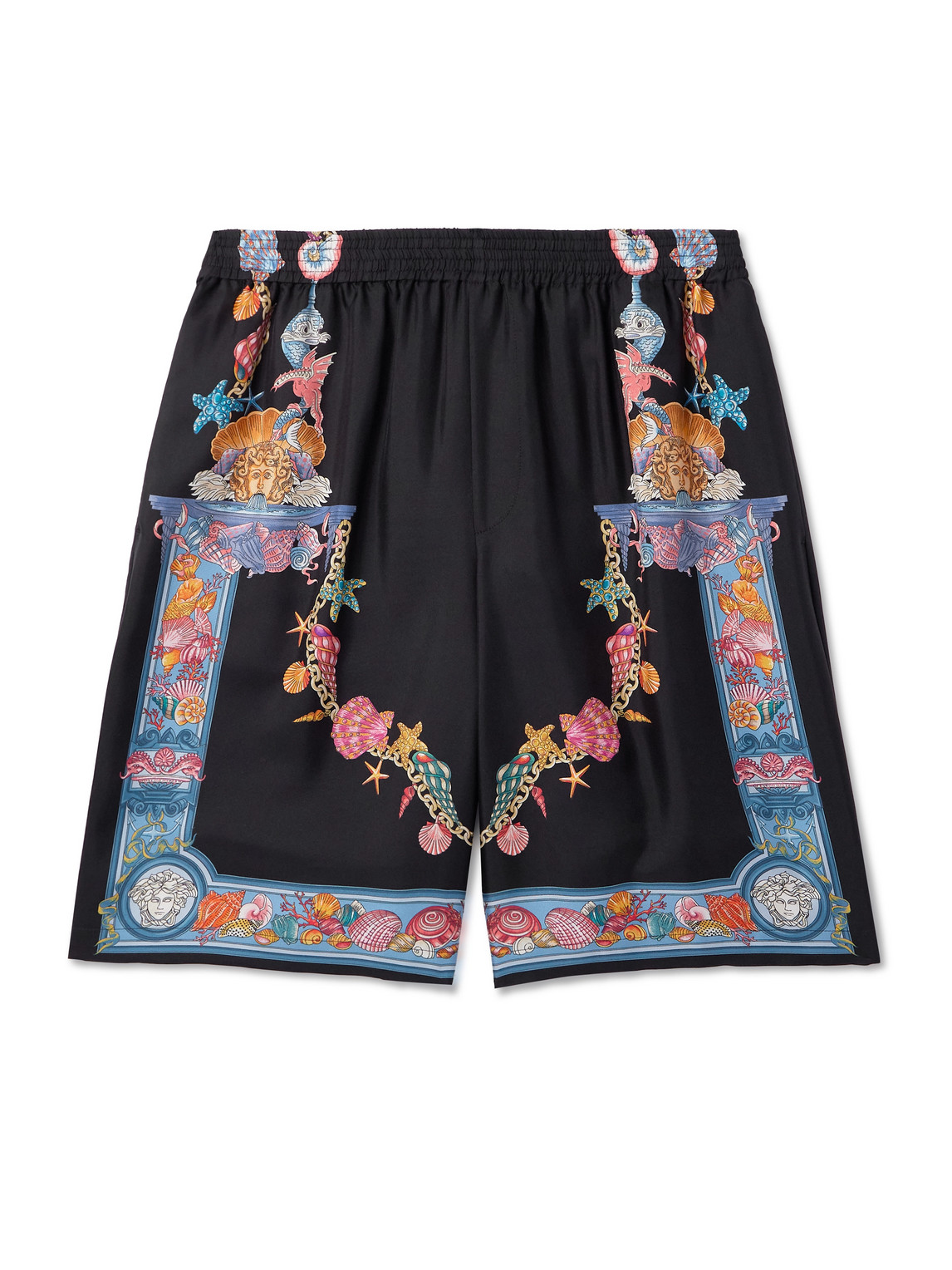 Versace Straight-leg Printed Silk-twill Shorts In Black
