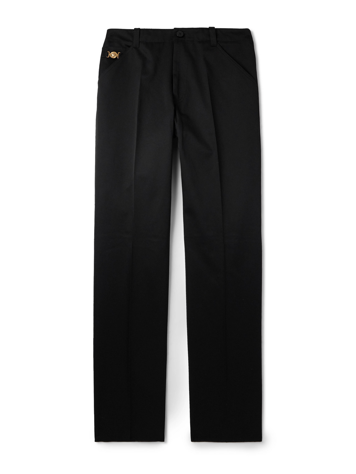 Versace Straight-leg Embellished Cotton-gabardine Trousers