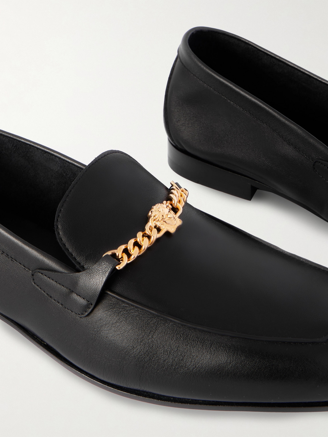 Versace Logo-embellished Leather Loafers In Black