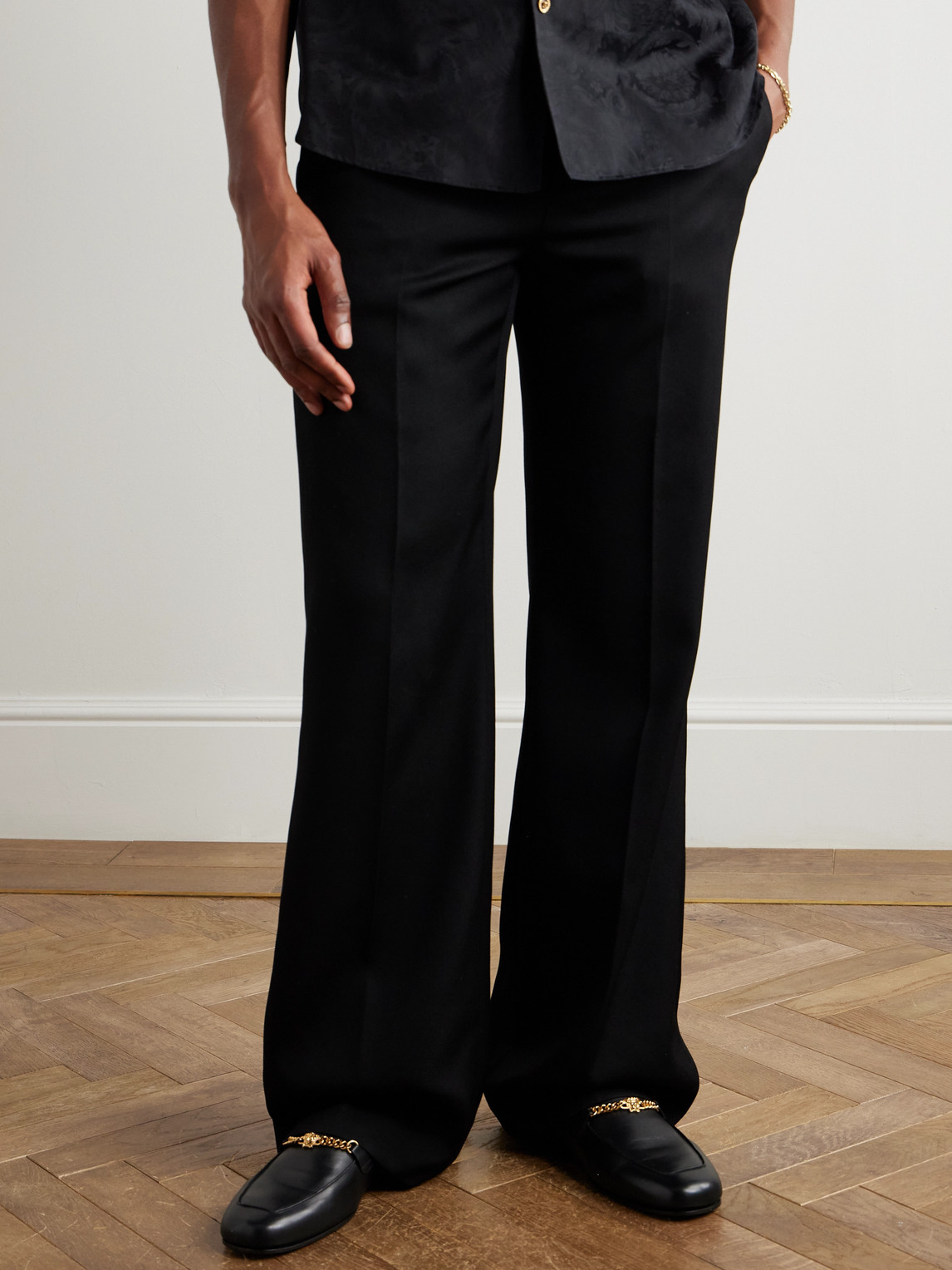 Versace Logo-embellished Leather Loafers In Black