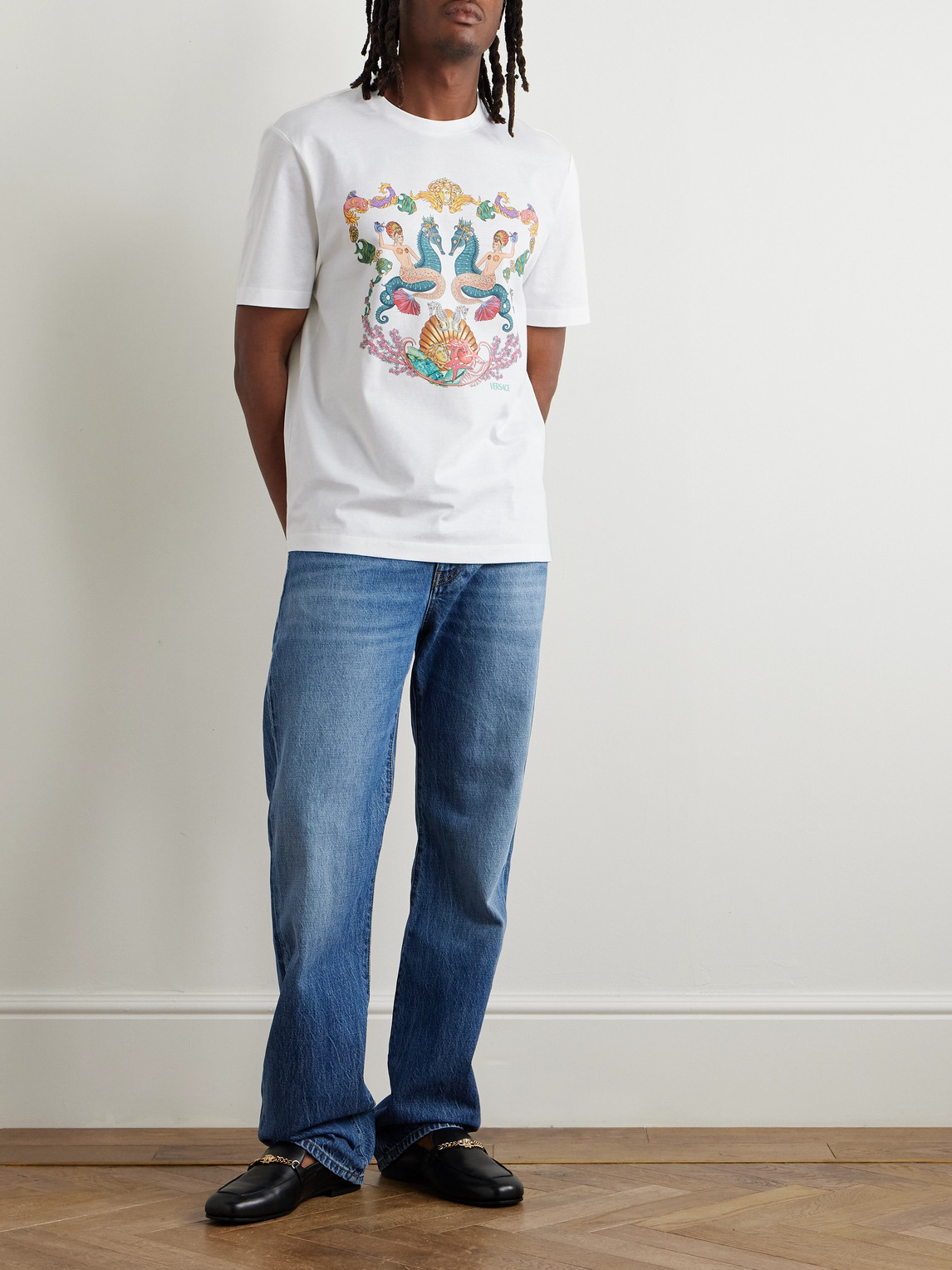 Versace Crew Neck Graphic Print Short Sleeves In White